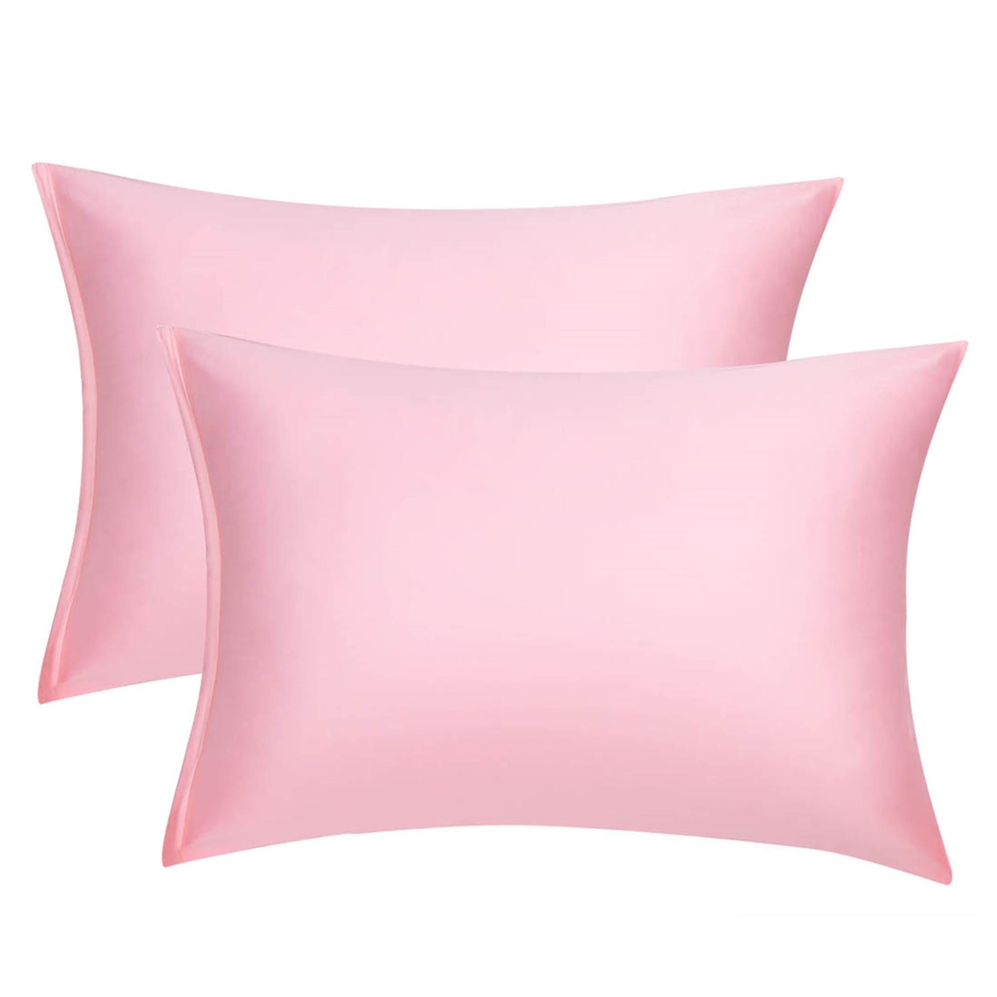 Unique Bargains Pillow Covers Silky Satin Zipper Pillowcases Set of 2 Pink 21" x 31"