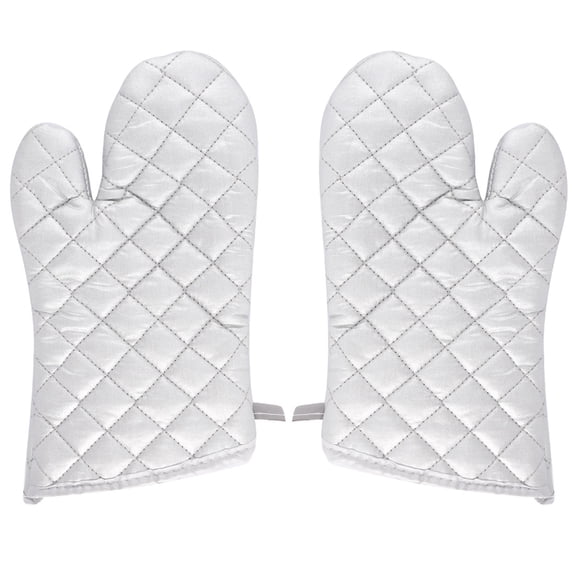 Unique Bargains Kitchen Bakery Heat Resistance Baking Insulated Oven Mitt Gloves Silver White Pair