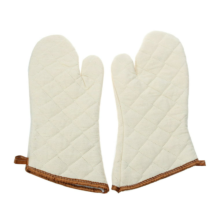 Unique Bargains Kitchen Bakery Microwave Barbeque Baking Oven Mitts Gloves  Pair Beige