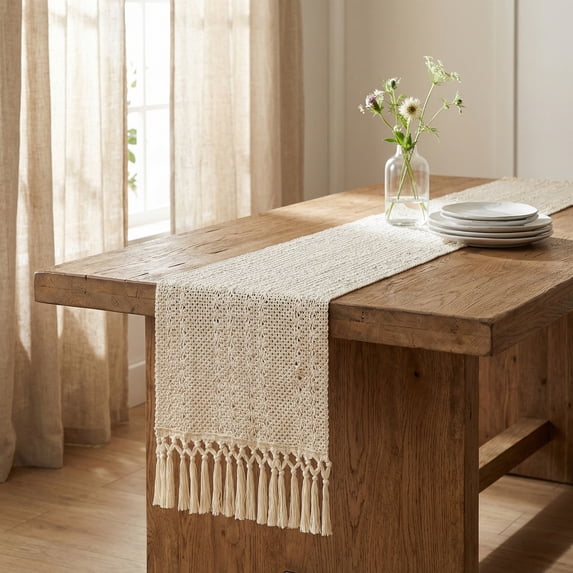 Unique Bargains Kitchen Decor Table Runner with Tassel Flower Pattern 11.8x63in