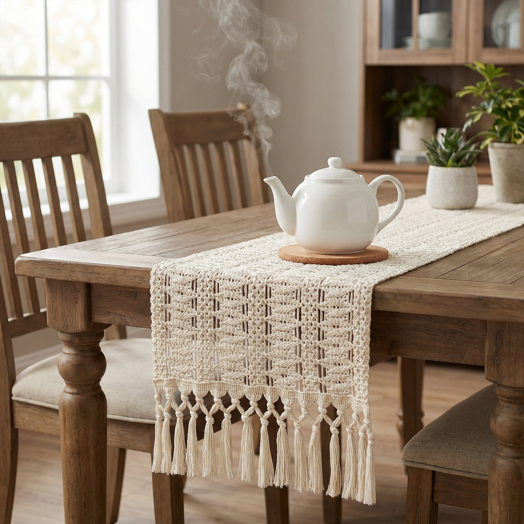 Unique Bargains Kitchen Decor Table Runner with Tassel Large Hollow 11.8x78.7in