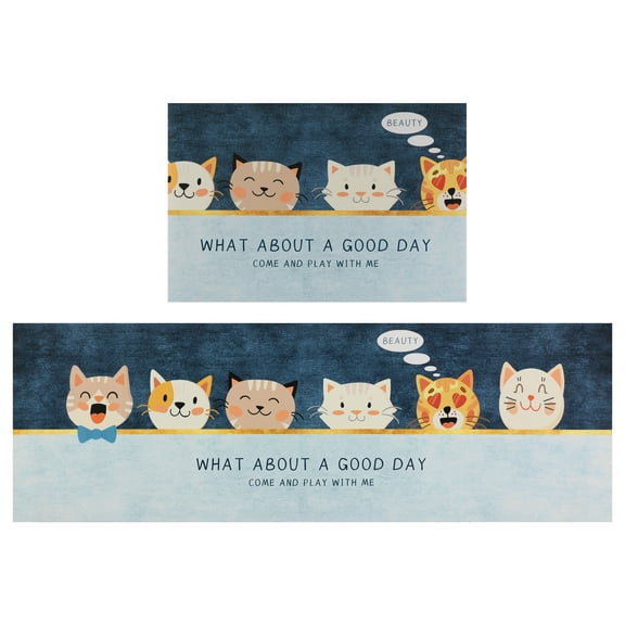 Unique Bargains Kitchen Floor Mats Set of 2 Thick Long and Short Kitchen Rugs Cushioned Anti-Fatigue Mats Set Non Slip Kitchen Mats Cat 16" x 24" + 16" x 47"