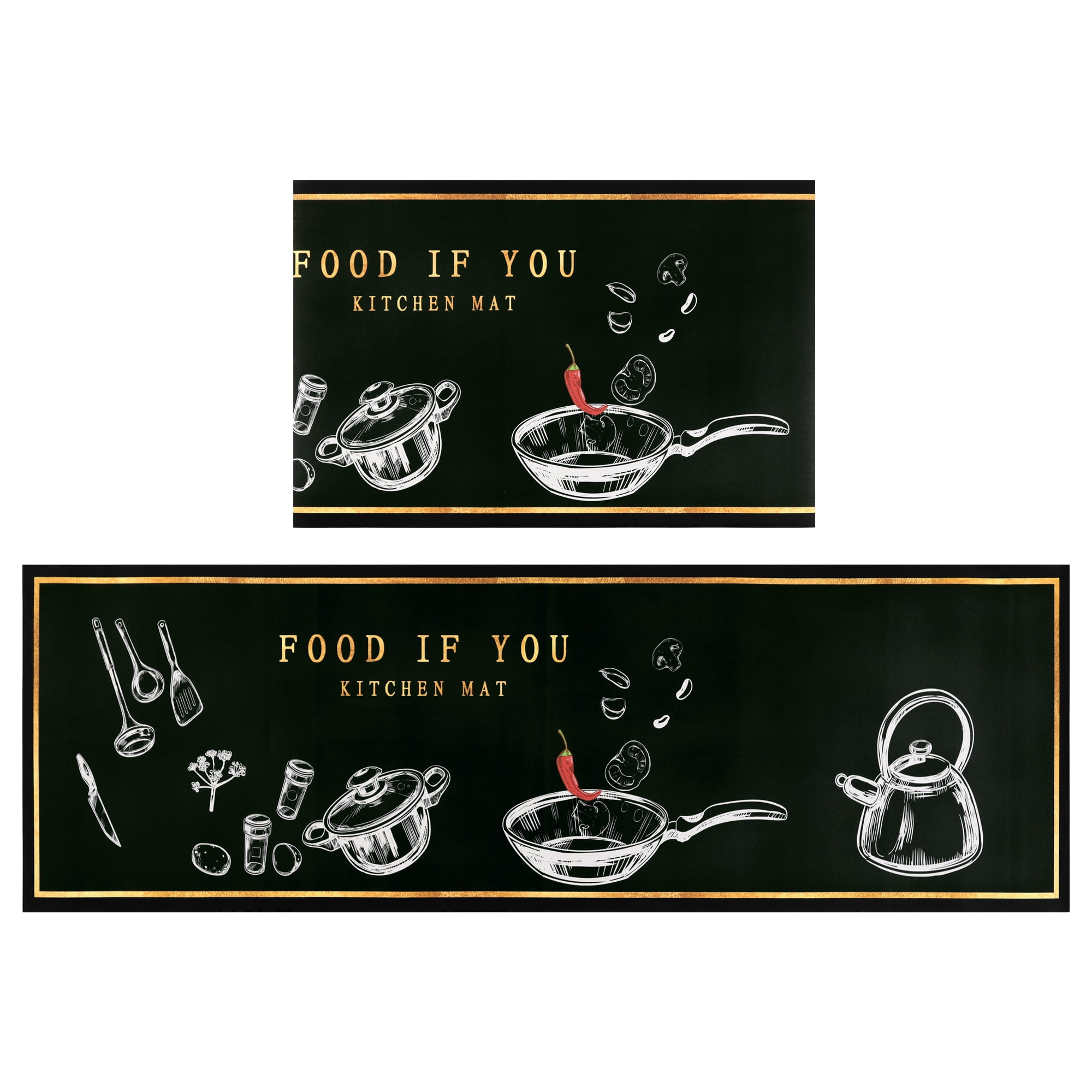 Unique Bargains Kitchen Floor Mats Set of 2 Thick Long and Short Kitchen Rugs Cushioned Anti-Fatigue Mats Set Non Slip Kitchen Mats Tableware 20" x 32" + 20" x 63"