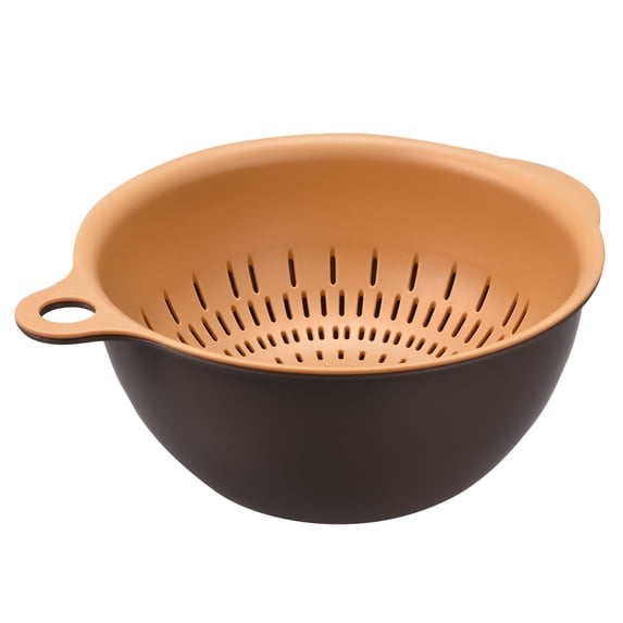 Unique Bargains Kitchen Food Strainer Colander Bowl Set Double Layer Drain Basin Basket Brown