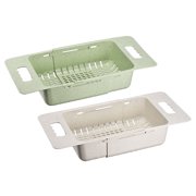 Unique Bargains Extendable Over the Sink Food Strainer Colanders Fruit Wash Basket 2 Pcs Green, Beige