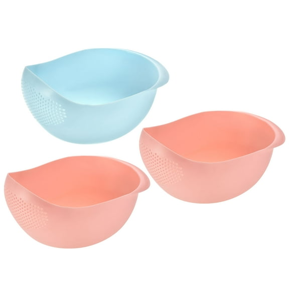 Unique Bargains Kitchen Rice Washing Bowl with Handle Vegetables Washing Basket Pink,Pink,Blue 22 x 16.5 x 12 cm