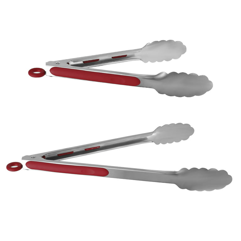 Unique Bargains Kitchen Tong Set for Cooking Stainless Steel Tongs with Stands Silicone 2pcs - Burgundy