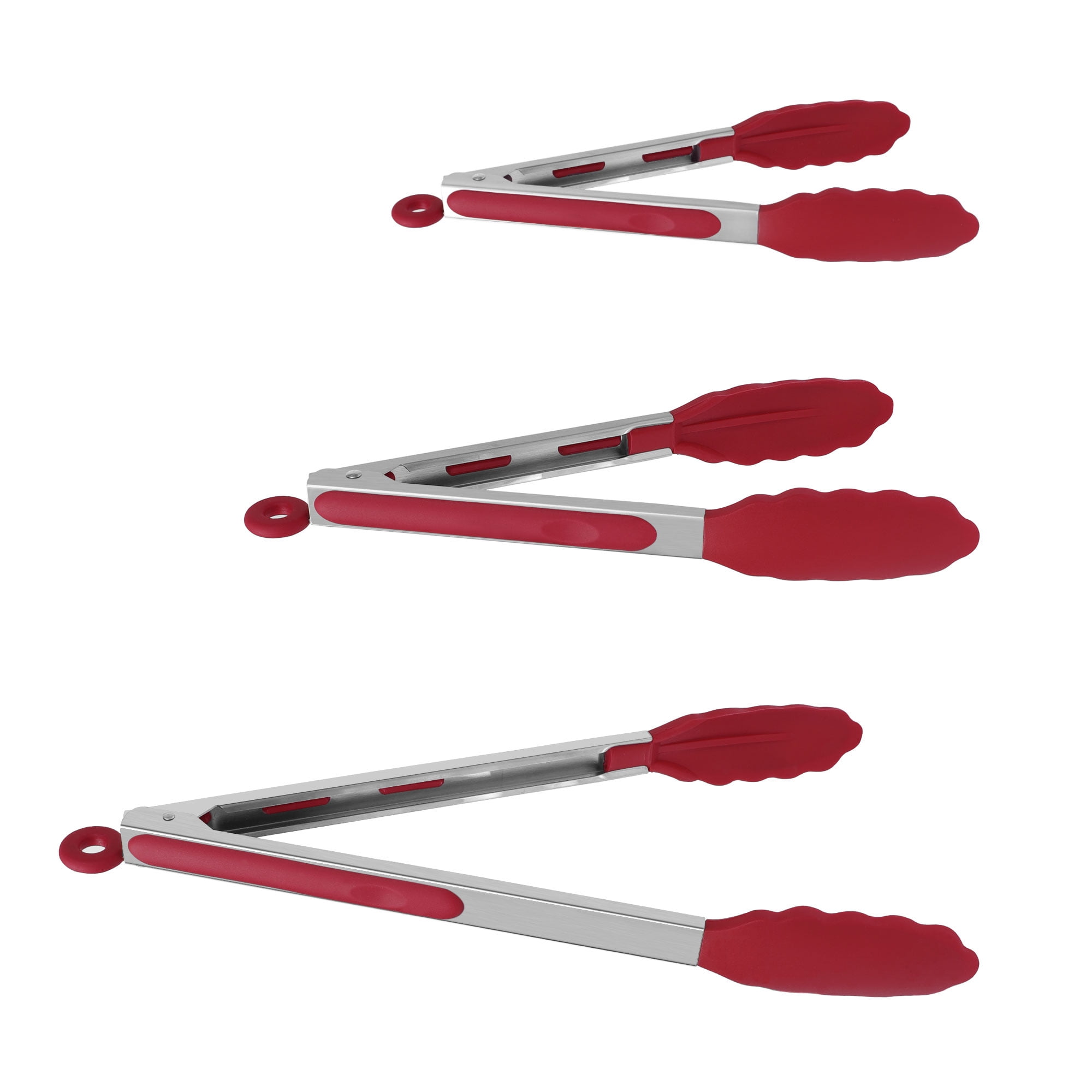 Unique Bargains Kitchen Tong Set Silicone Tips NonStick Cooking Tongs 3PCS Burgundy