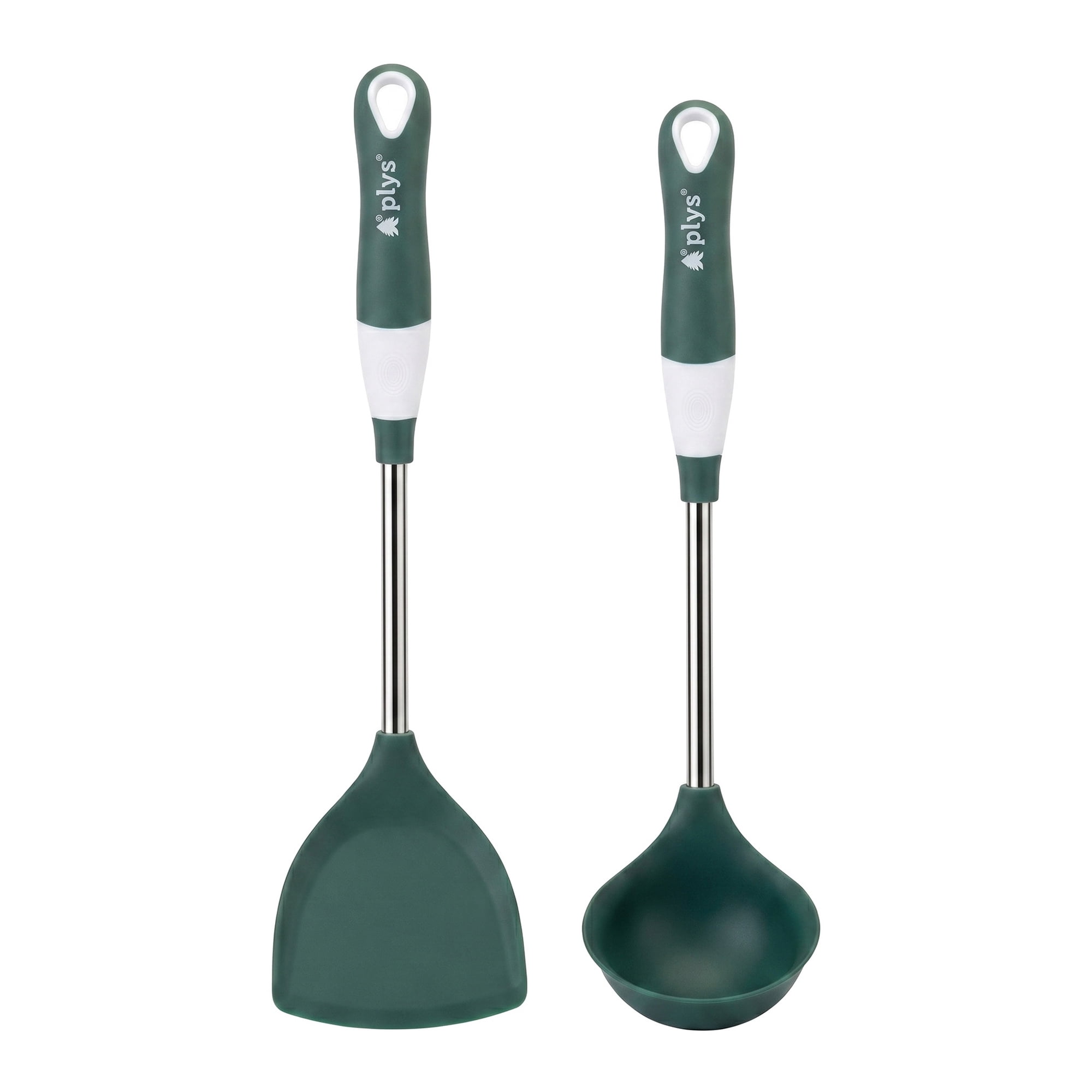 Unique Bargains Kitchen Utensil Set with Silicone Cooking Gadgets Green-Silver A 2pcs
