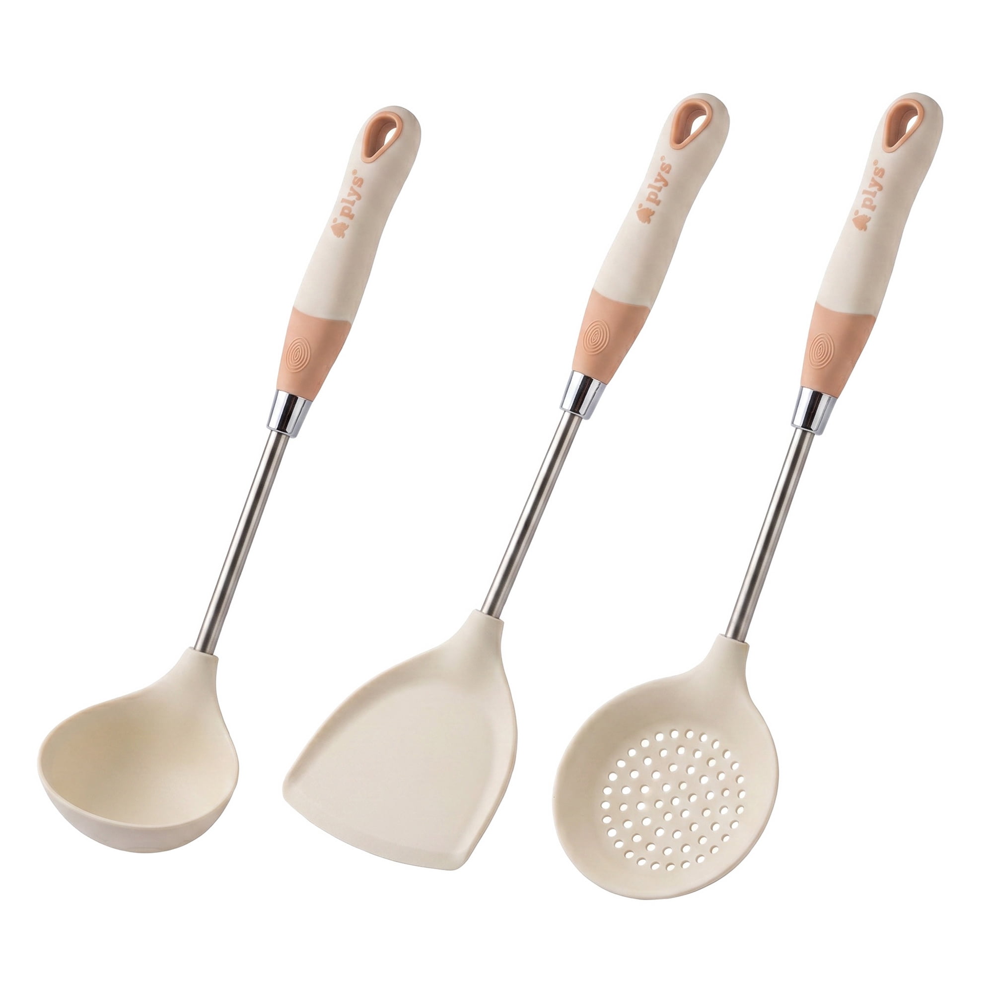 Unique Bargains Kitchen Utensil Set with Silicone Cooking Gadgets White-Silver 3pcs
