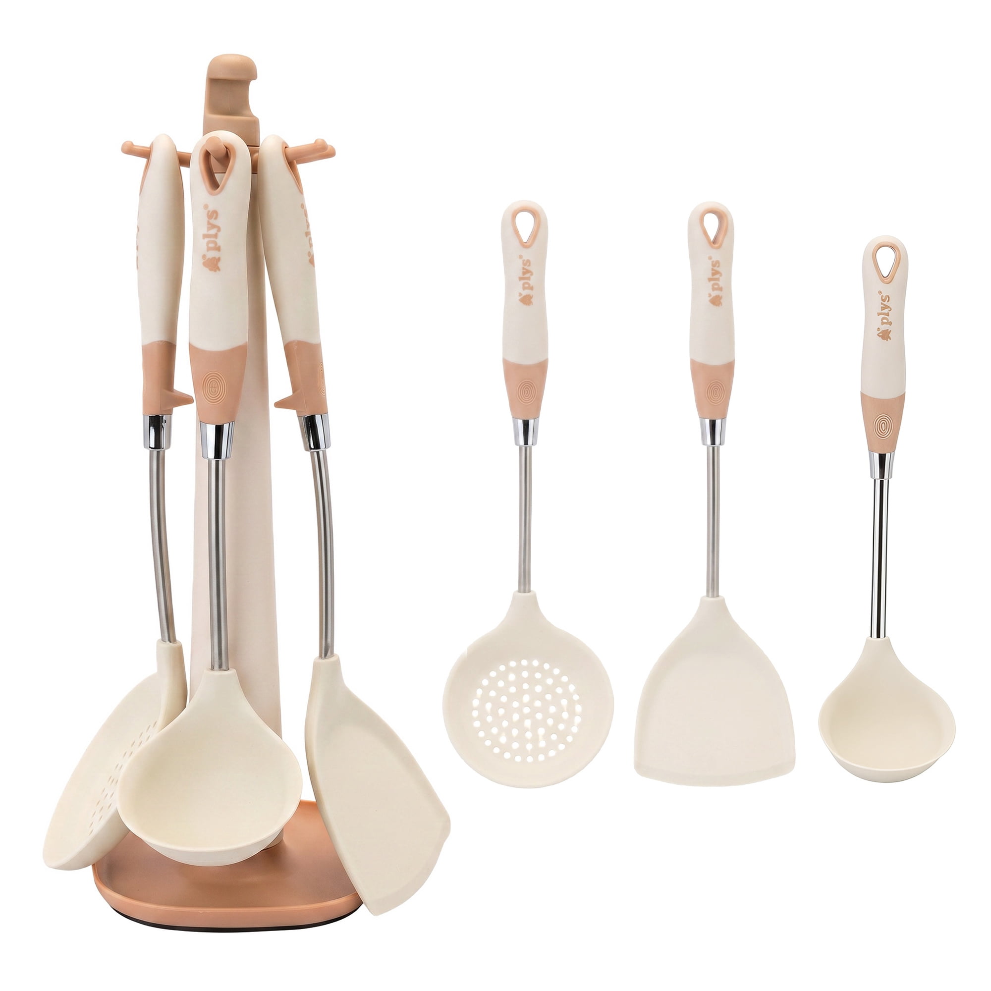 Unique Bargains Kitchen Utensil Set with Silicone Cooking Gadgets White-Silver 4pcs