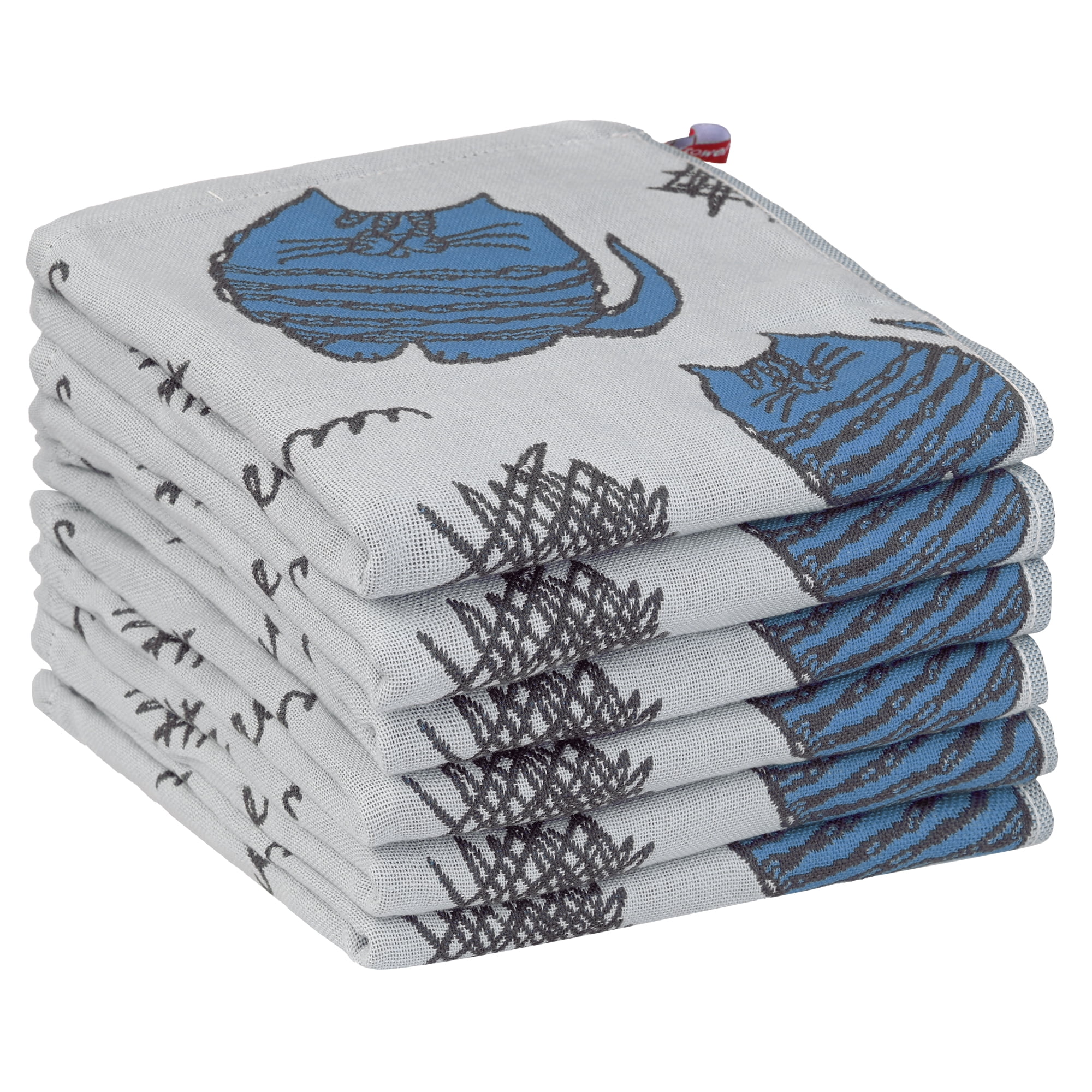 Unique Bargains Kitty Pattern Absorbent with Hanging Loop Kitchen Tea Towels 14"x16" Blue