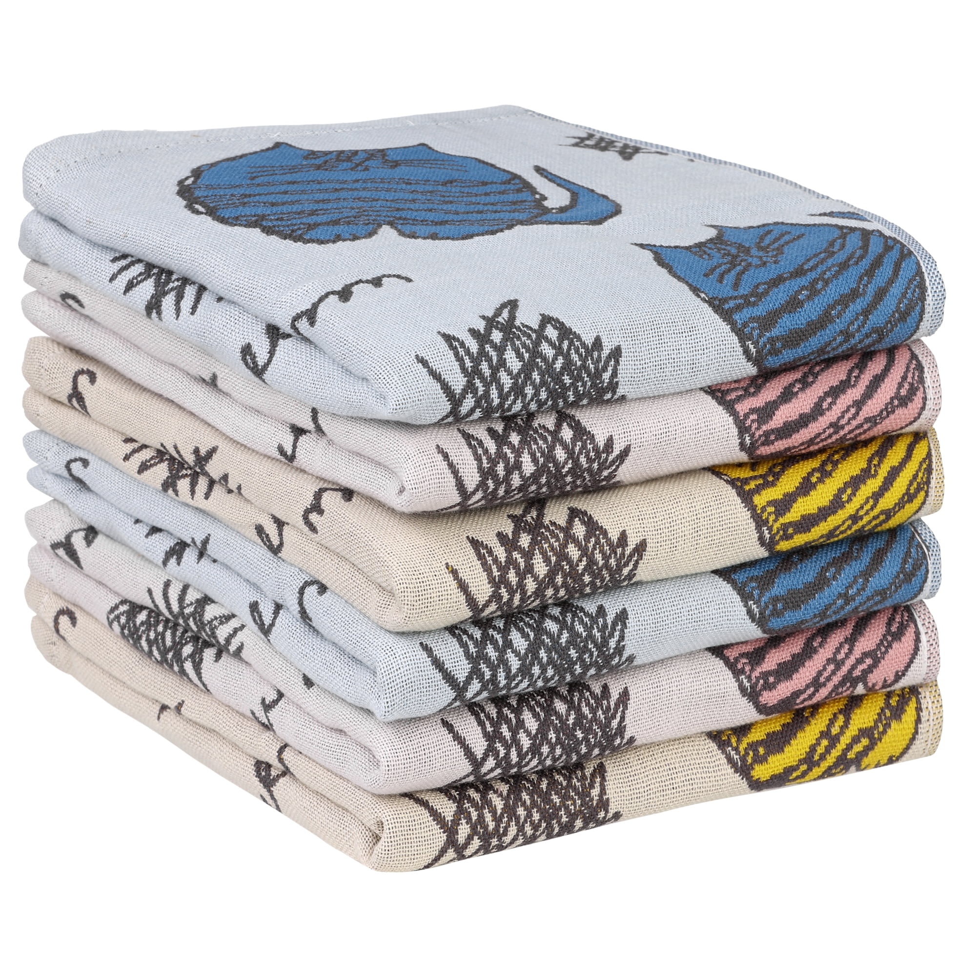 Unique Bargains Kitty Pattern Absorbent with Hanging Loop Kitchen Tea Towels 14"x16" Multicolor