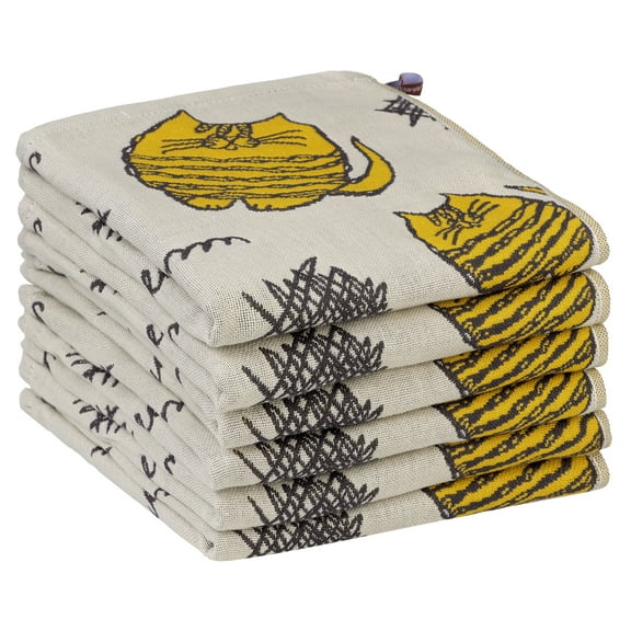 Unique Bargains Kitty Pattern Absorbent with Hanging Loop Kitchen Tea Towels 14"x16" Yellow