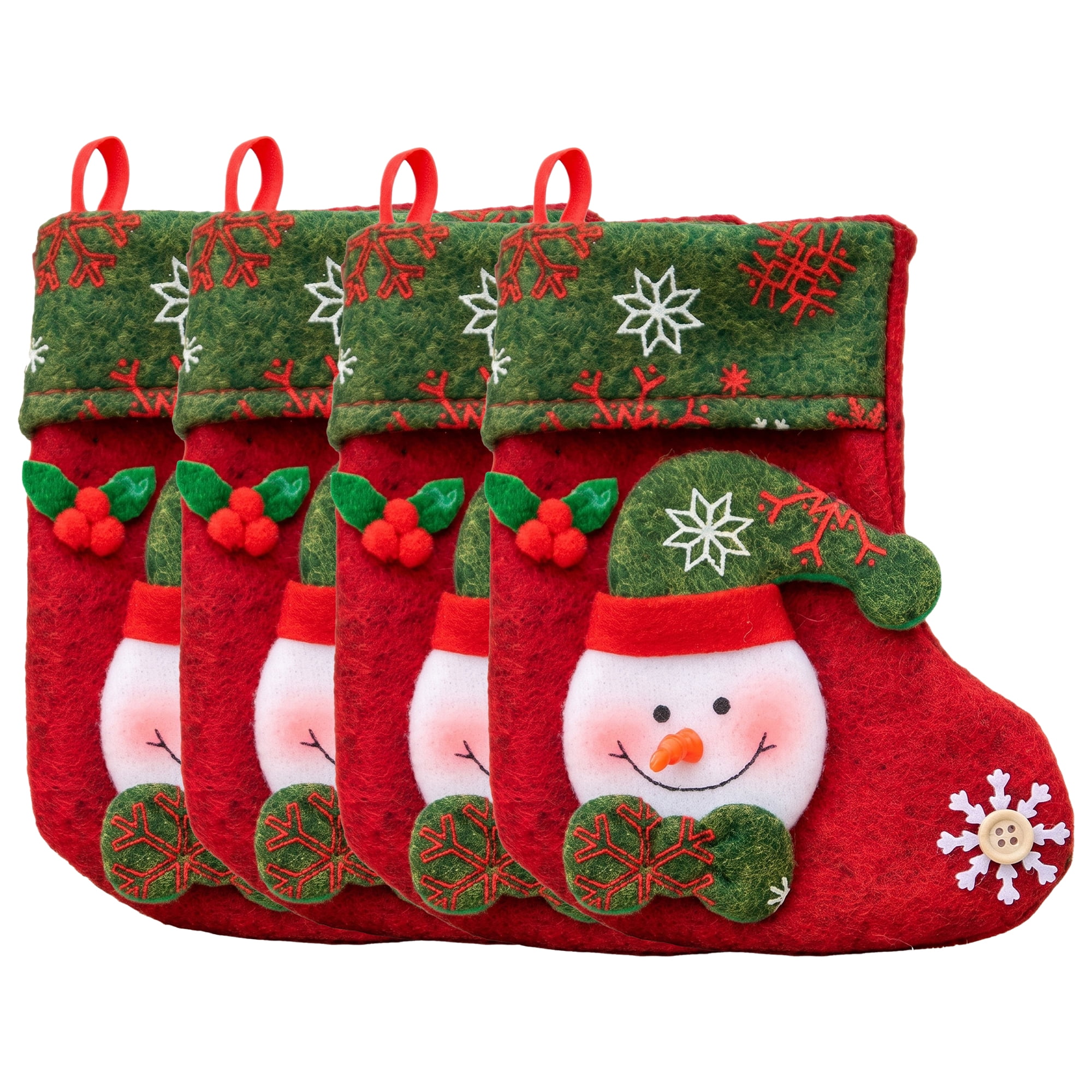Unique Bargains Knit Christmas Stocking Double Layer Hygge Sock Green Snowflake 4Pcs
