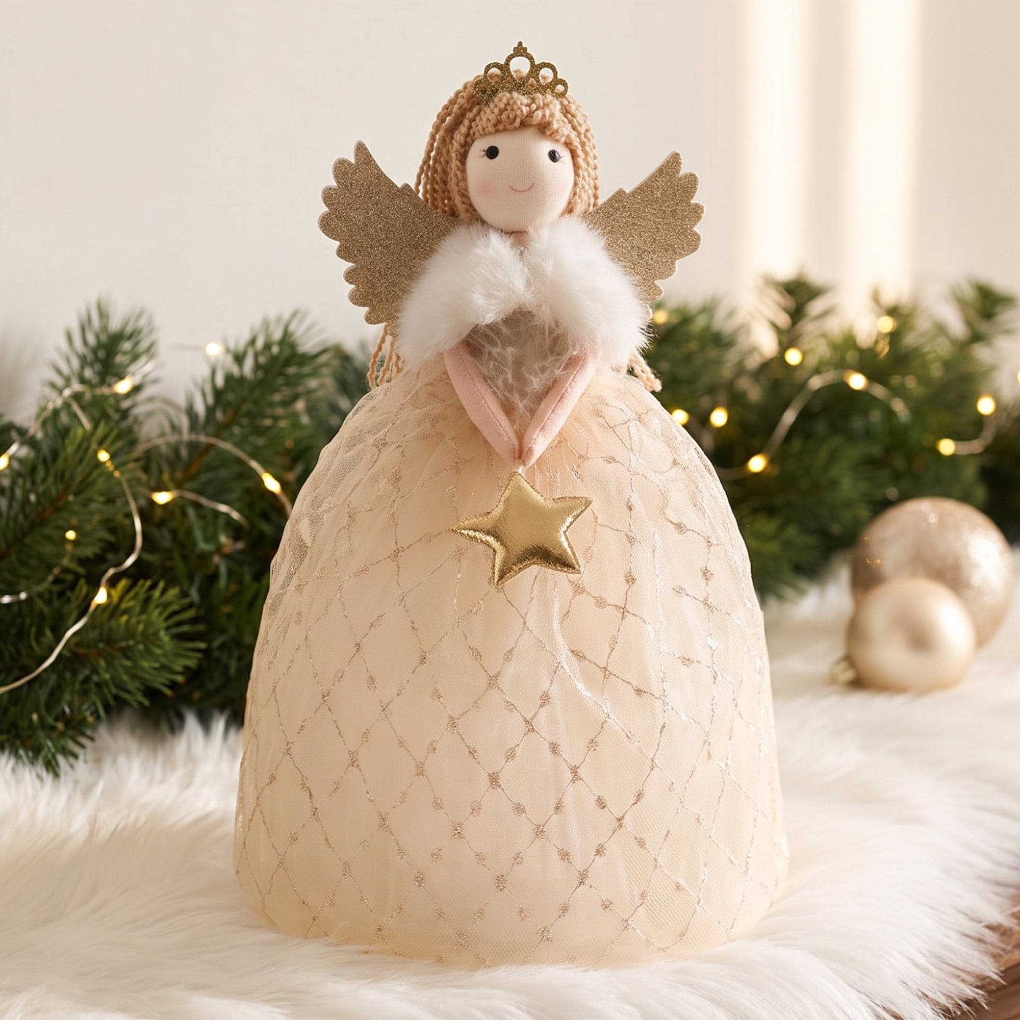 Unique Bargains Knitted Figurine Luxury Conical Canopy Accent Gold 5.9" x 3.1" x 10.2"
