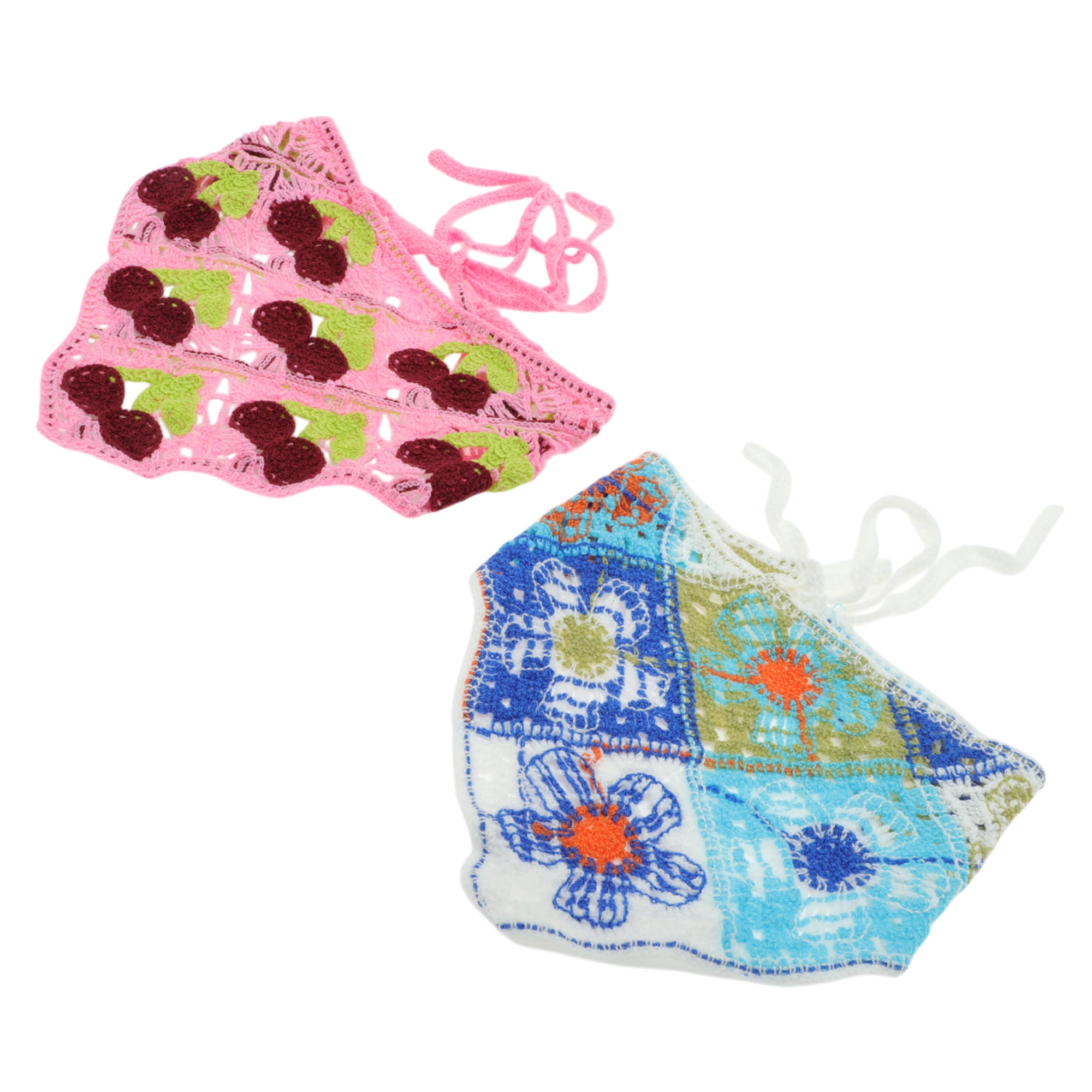 Unique Bargains Knitted Triangle Bandana 2 Pcs Blue Pink