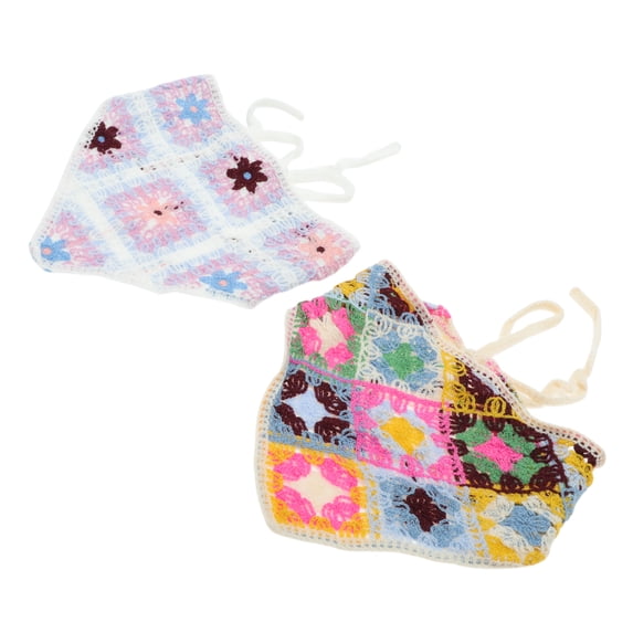 Unique Bargains Knitted Triangle Bandana for Women 2 Pcs Colorful White Purple