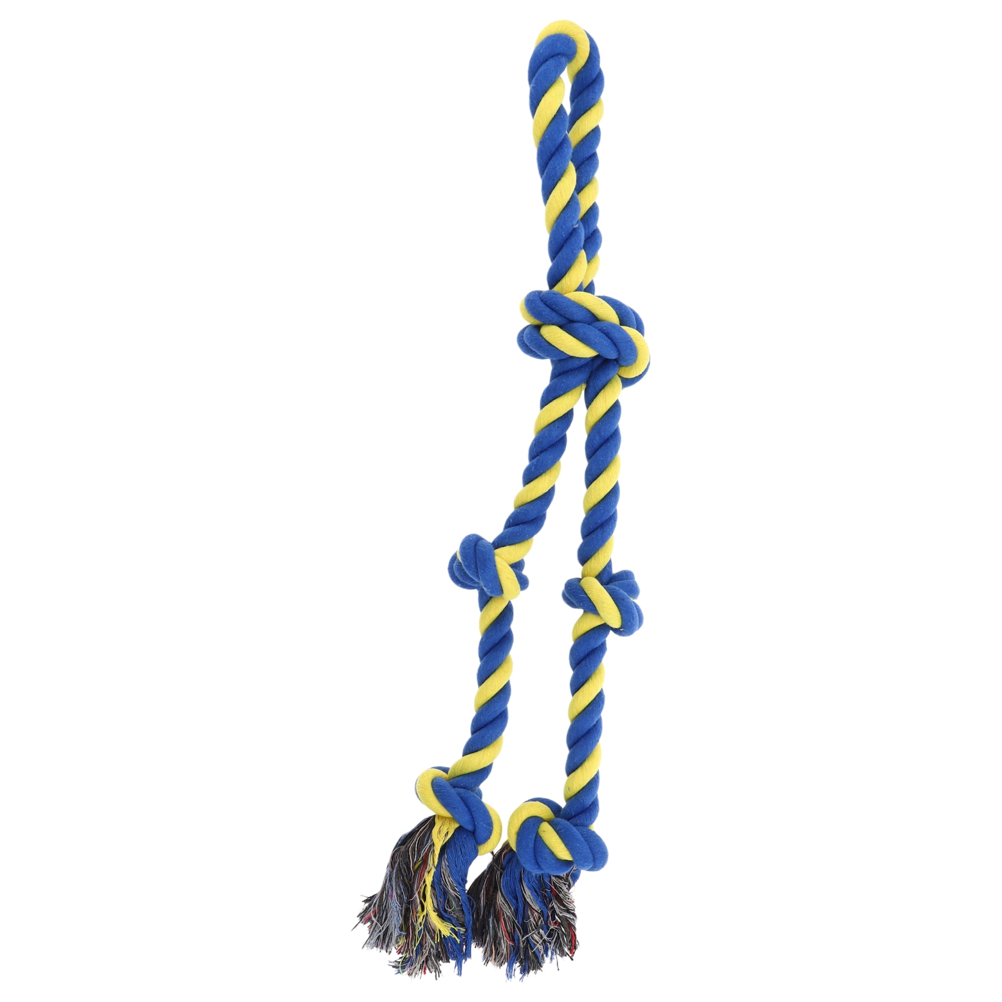 Unique Bargains Knots Shape Durable Braided Cotton Dog Chew Rope Blue Yellow