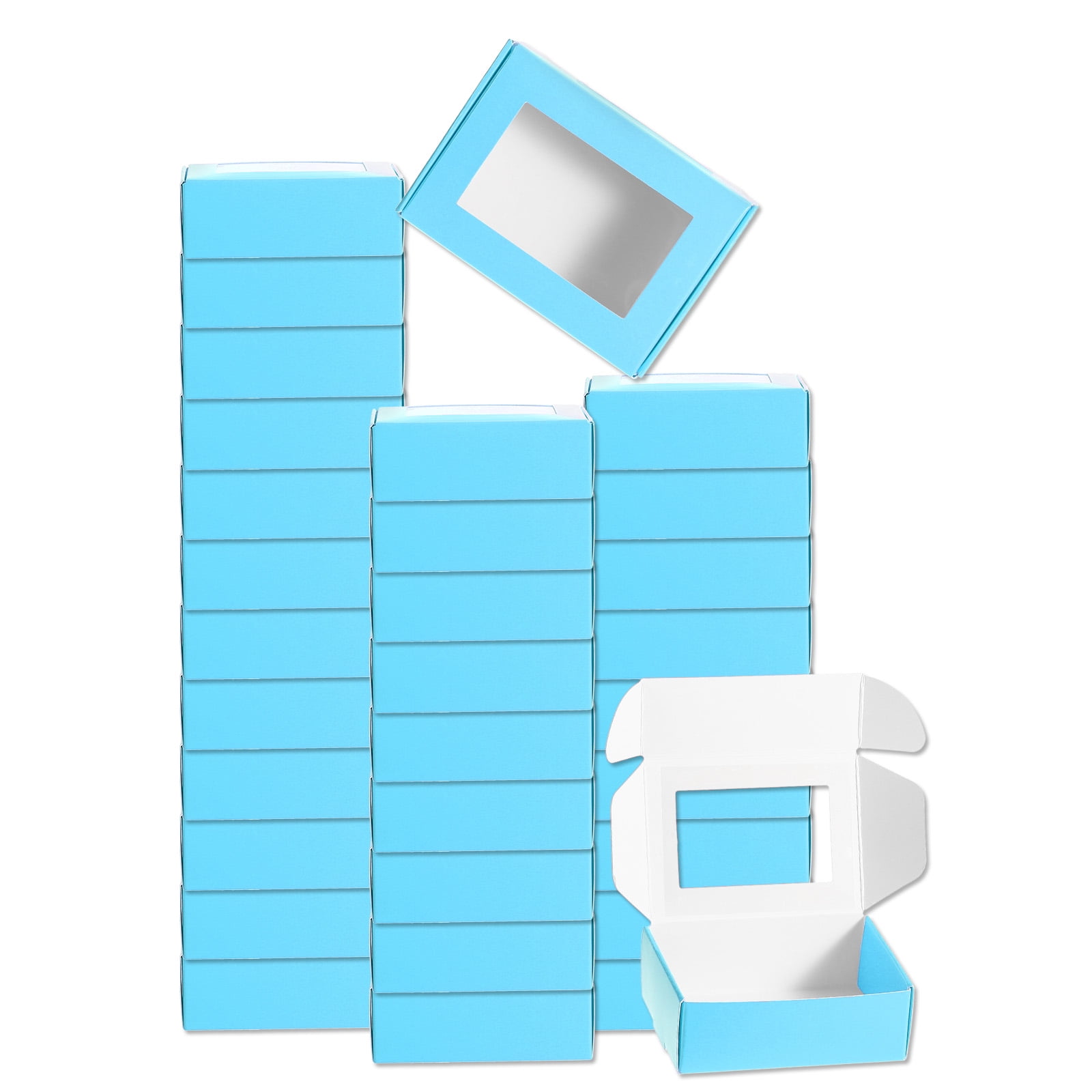 Unique Bargains 32pcs Kraft Soap Box with Window for Gifts Blue 2.4" x 3.3" x 1.2"