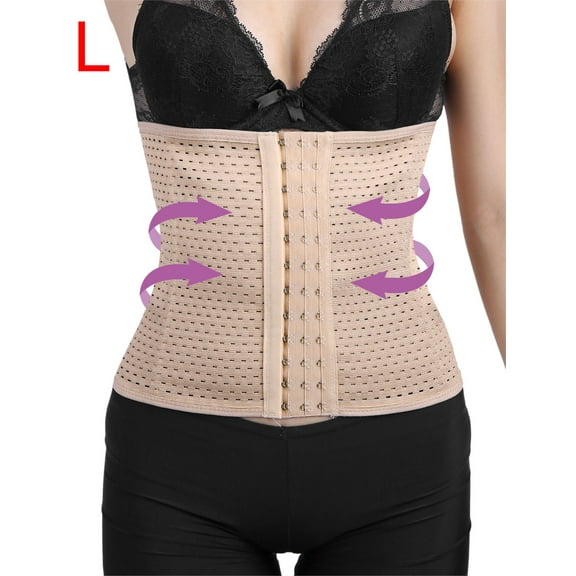 Unique Bargains L Women Body Shaper Waist Trainer Cincher Underbust Corset Shapewear Beige