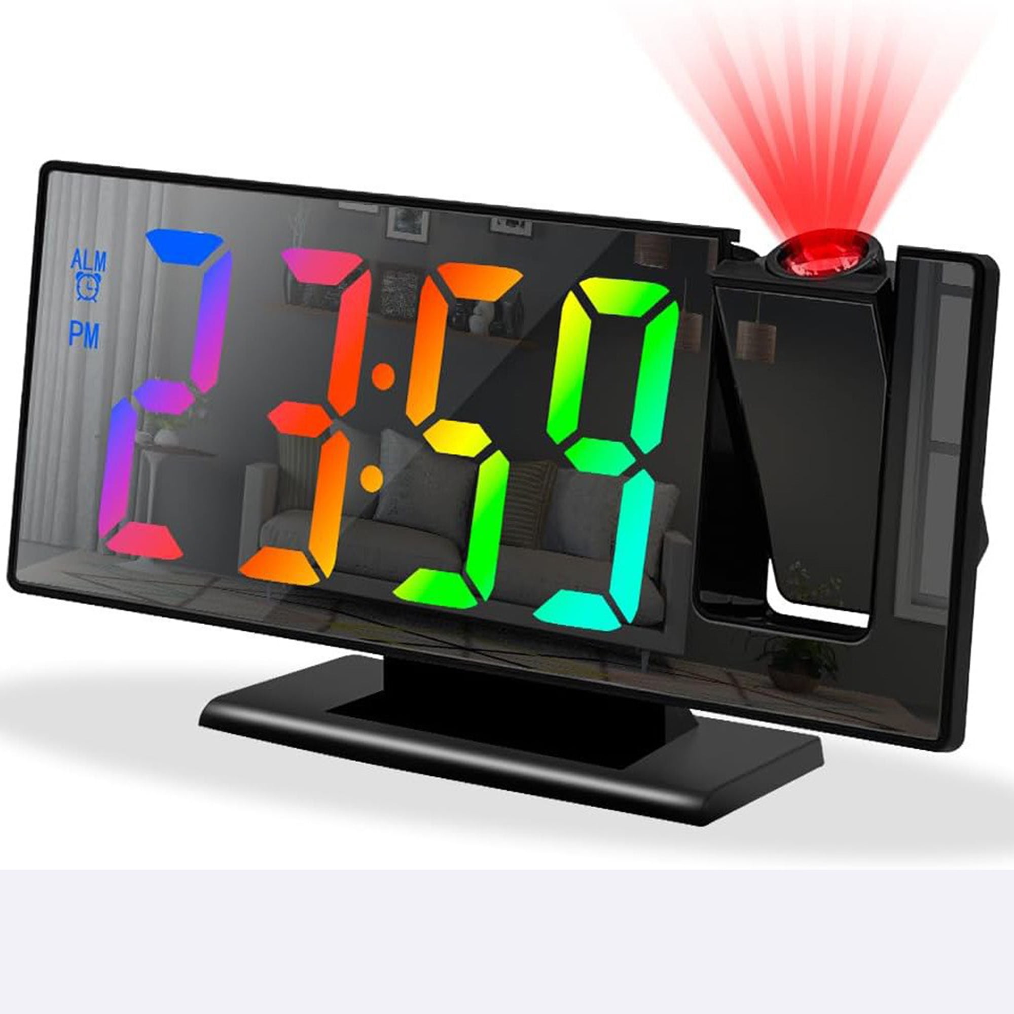 Unique Bargains LED Alarm Clock Black Housing and Multicolored Light 7.3"L x 1.9"W x 3.0"H