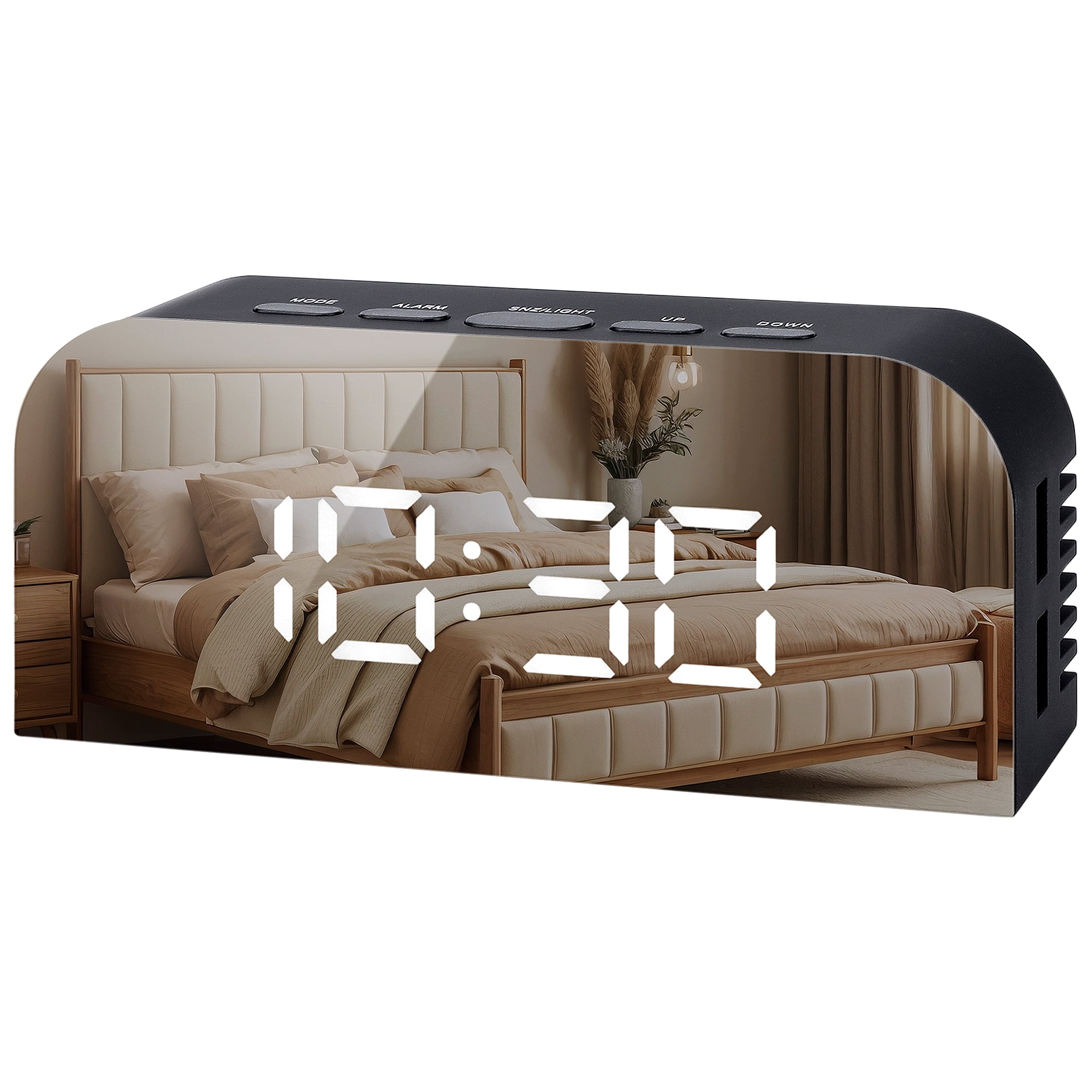 Unique Bargains LED Alarm Clock Black Housing and Silver Mirror 5.5"L x 1.36"W x 2.4"H