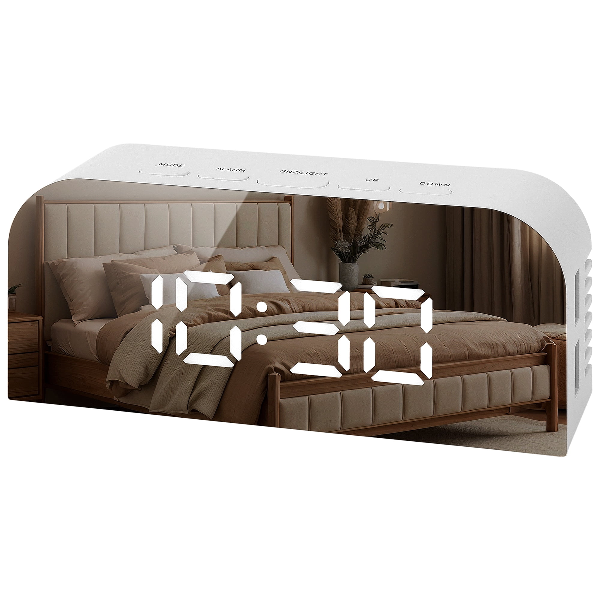 Unique Bargains LED Alarm Clock White Housing and Black Mirror 5.5"L x 1.36"W x 2.4"H