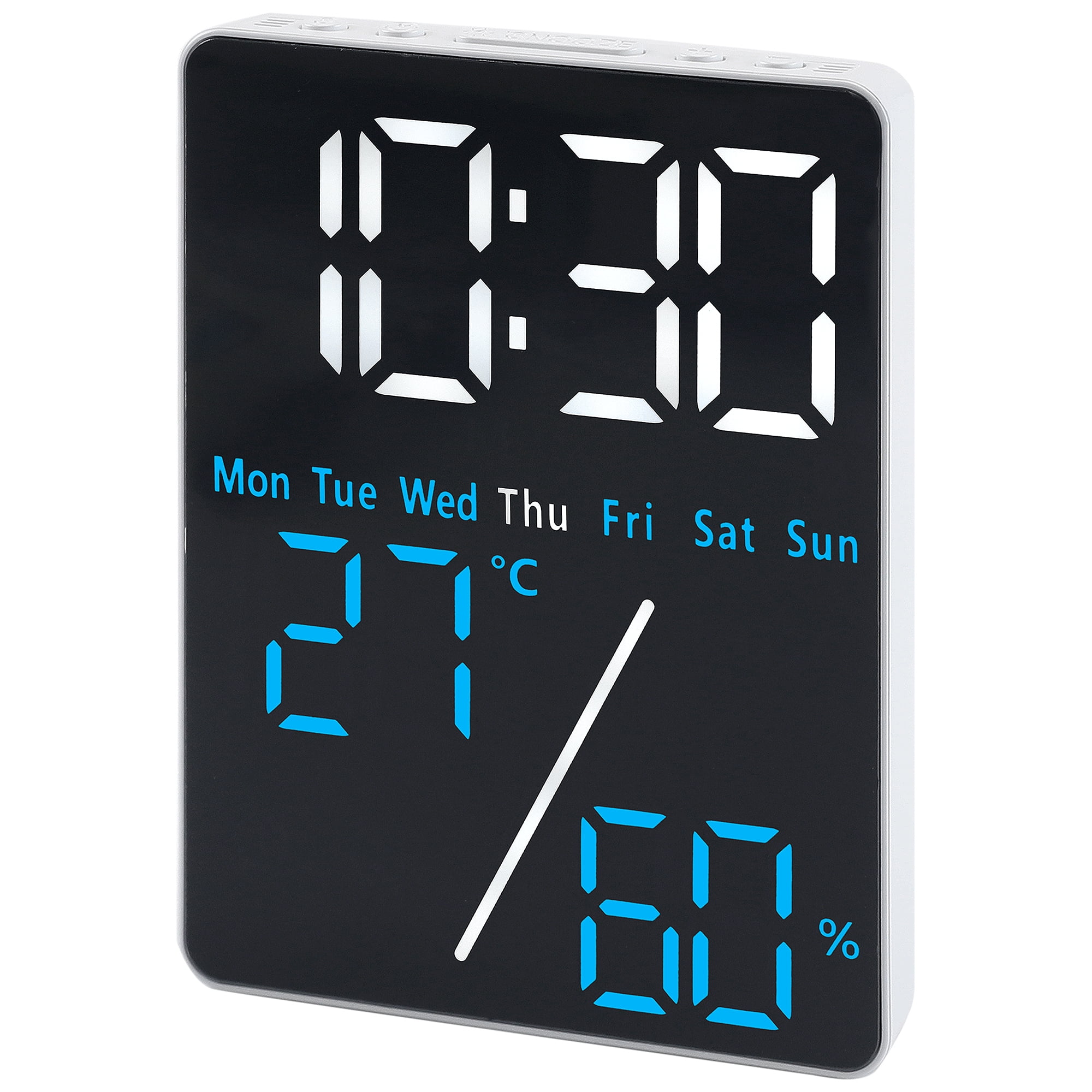 Unique Bargains LED Alarm Clock White Housing and Blue Light 3.5"L x 1.0"W x 4.7"H