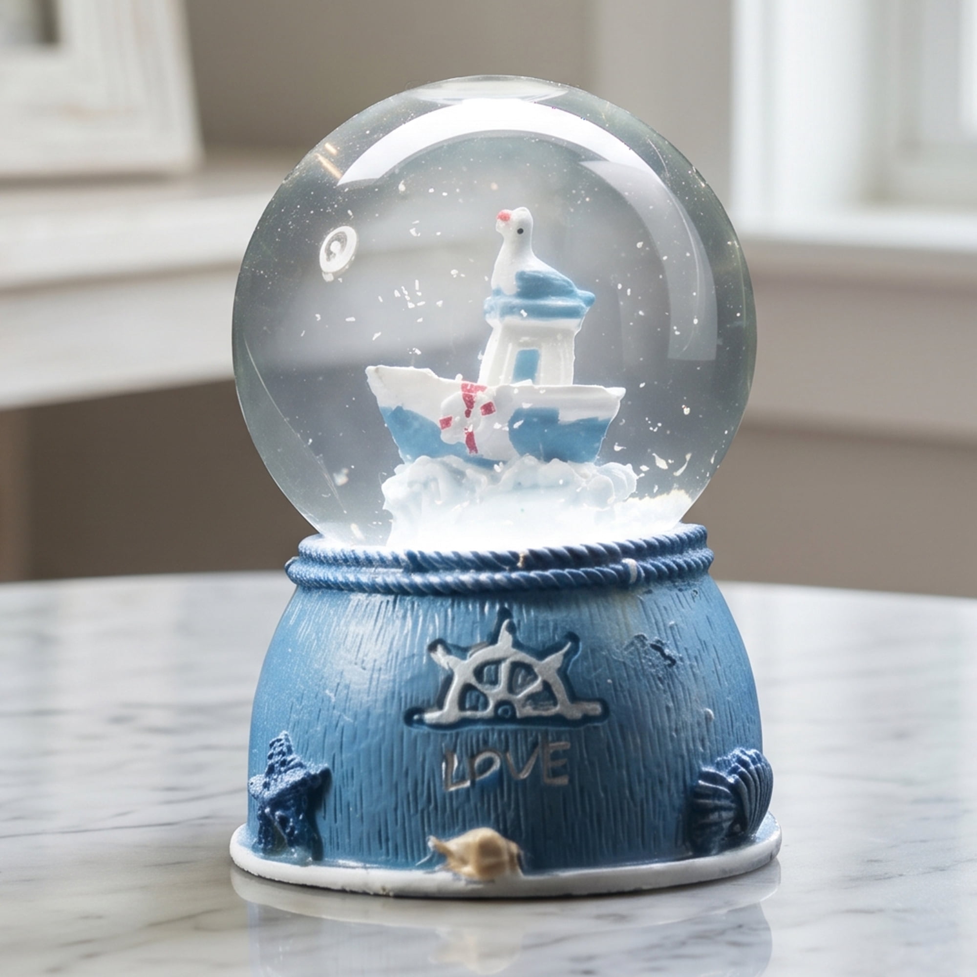 Unique Bargains LED Crystal Ball Mini Resin Figurine Snow Globe Blue 1.8" x 1.8" x 2.7"