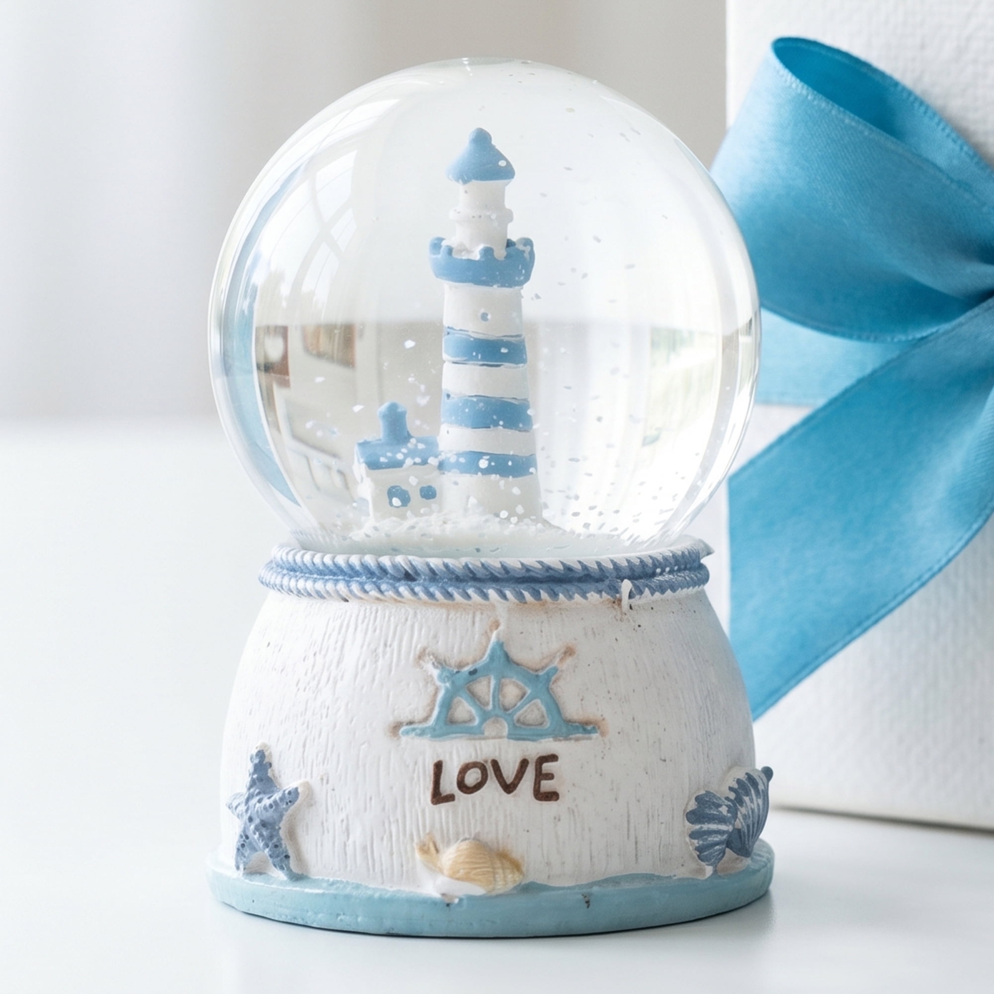Unique Bargains LED Crystal Ball Mini Resin Figurine Snow Globe White 1.8" x 1.8" x 2.7"
