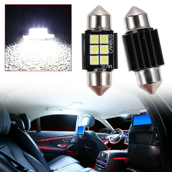 Unique Bargains LED Dome Light Bulbs 3030 Chip 6 Led for Car Dome Light Interior Lights License Plate Light 31mm White Map Light Bulb 2 Pcs