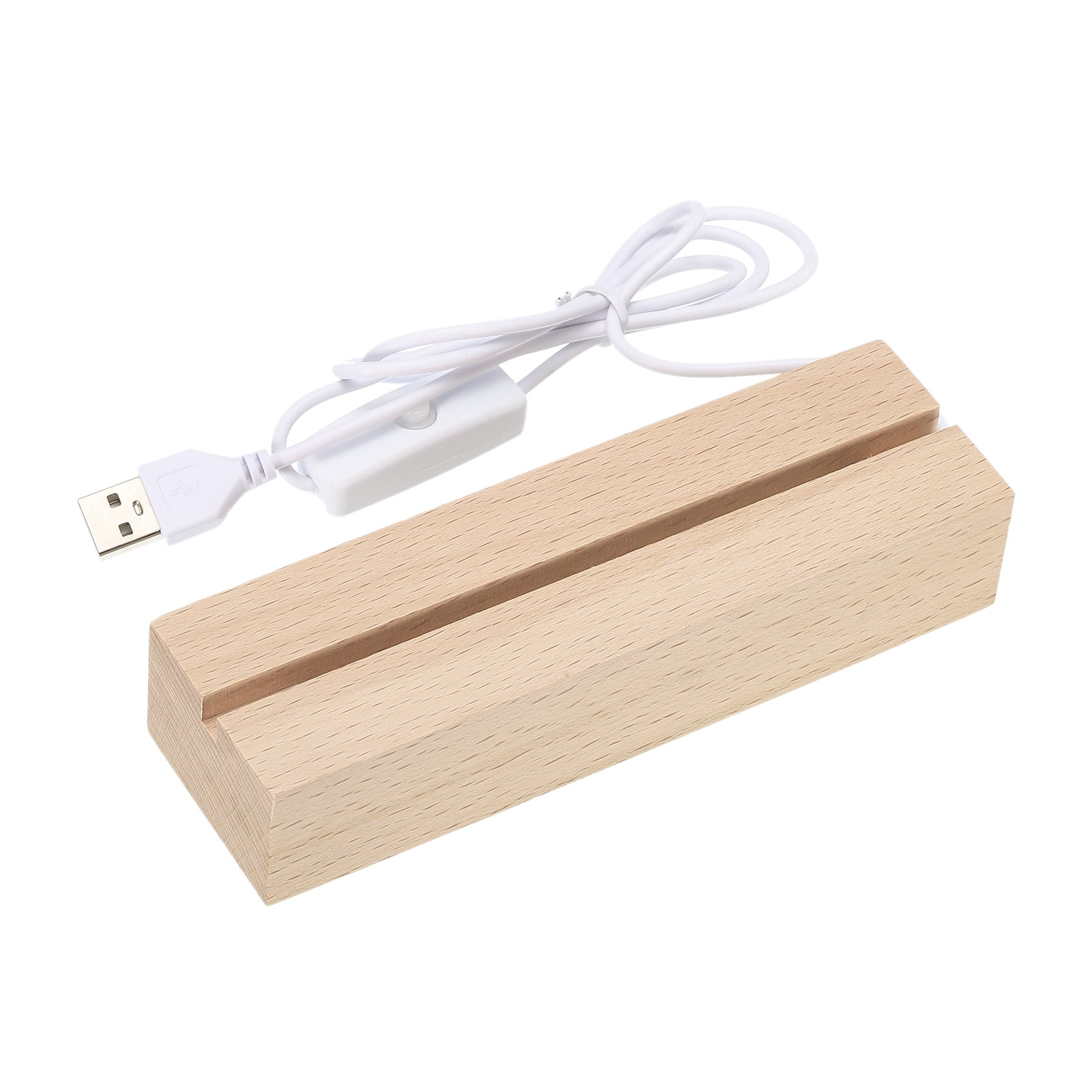 Unique Bargains LED Wooden Ball Stand Holder Base White Light USB Switch 5.91"x1.77"x1.18"