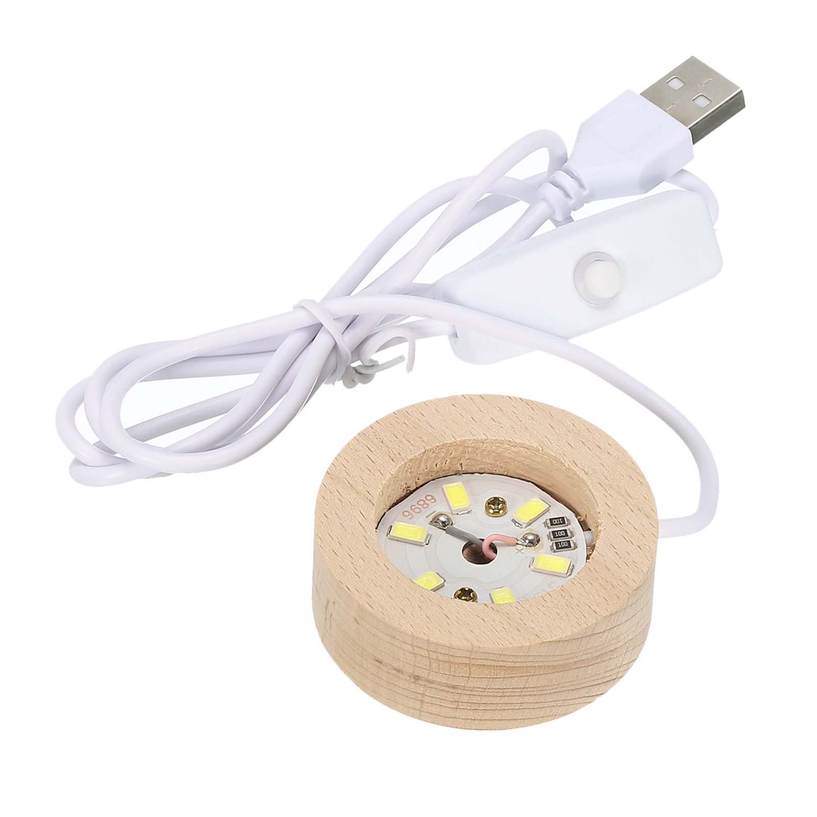 Unique Bargains LED Wooden Ball Stand Holders Base Warm Light USB Switch 1.97"x1.97"x0.79"