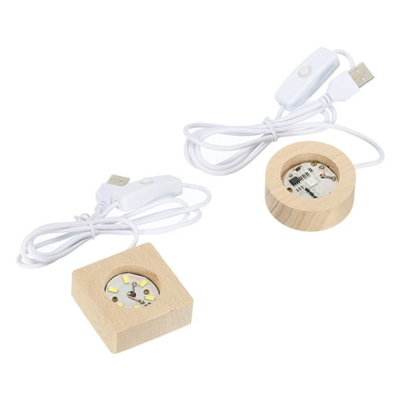 Unique Bargains LED Wooden Display Base with Light USB Switch 1.97"x1.97"x0.79"