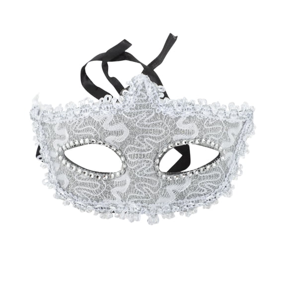 Unique Bargains Lace Design Half Face Party Mask Silver Tone