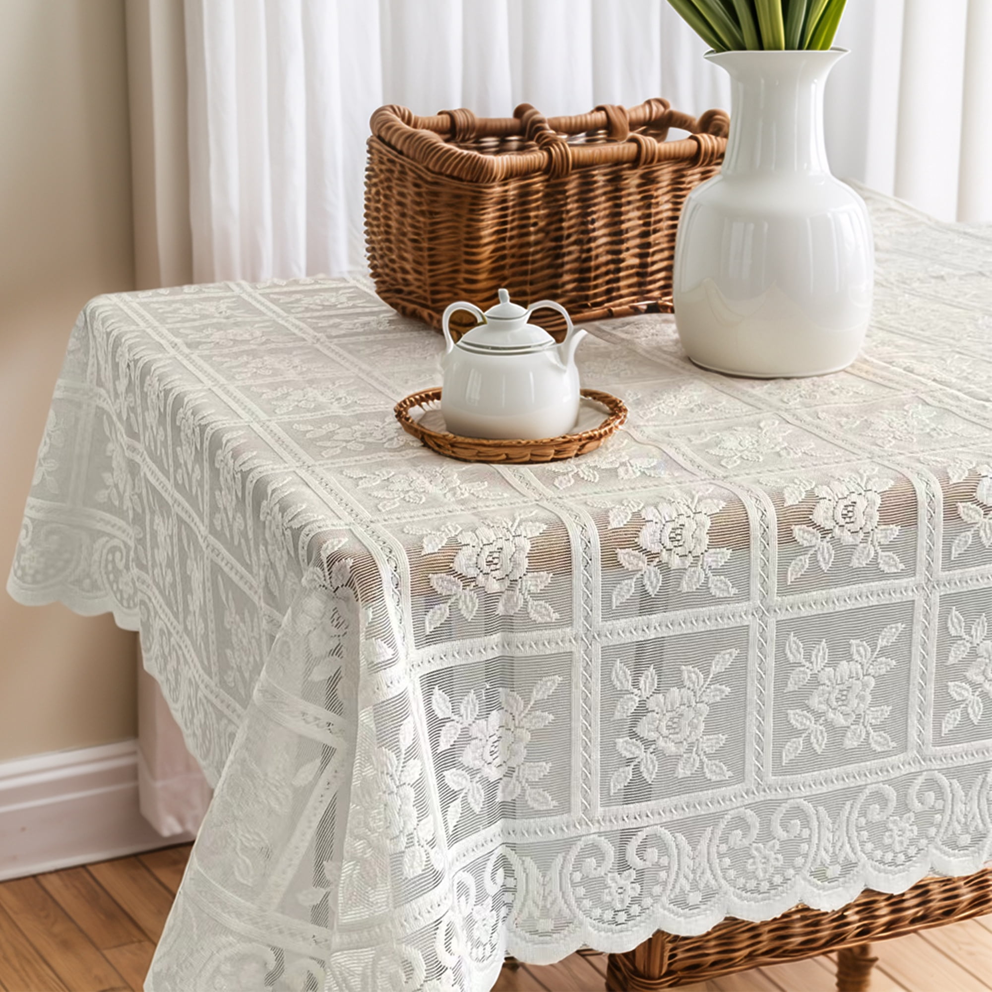 Unique Bargains Lace Floral Table Cloth for Decoration 39.4"x39.4"