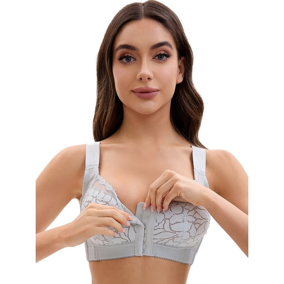 Unique Bargains Lace Front Closure Full Coverage Wirefree Bras D 42 Light Blue