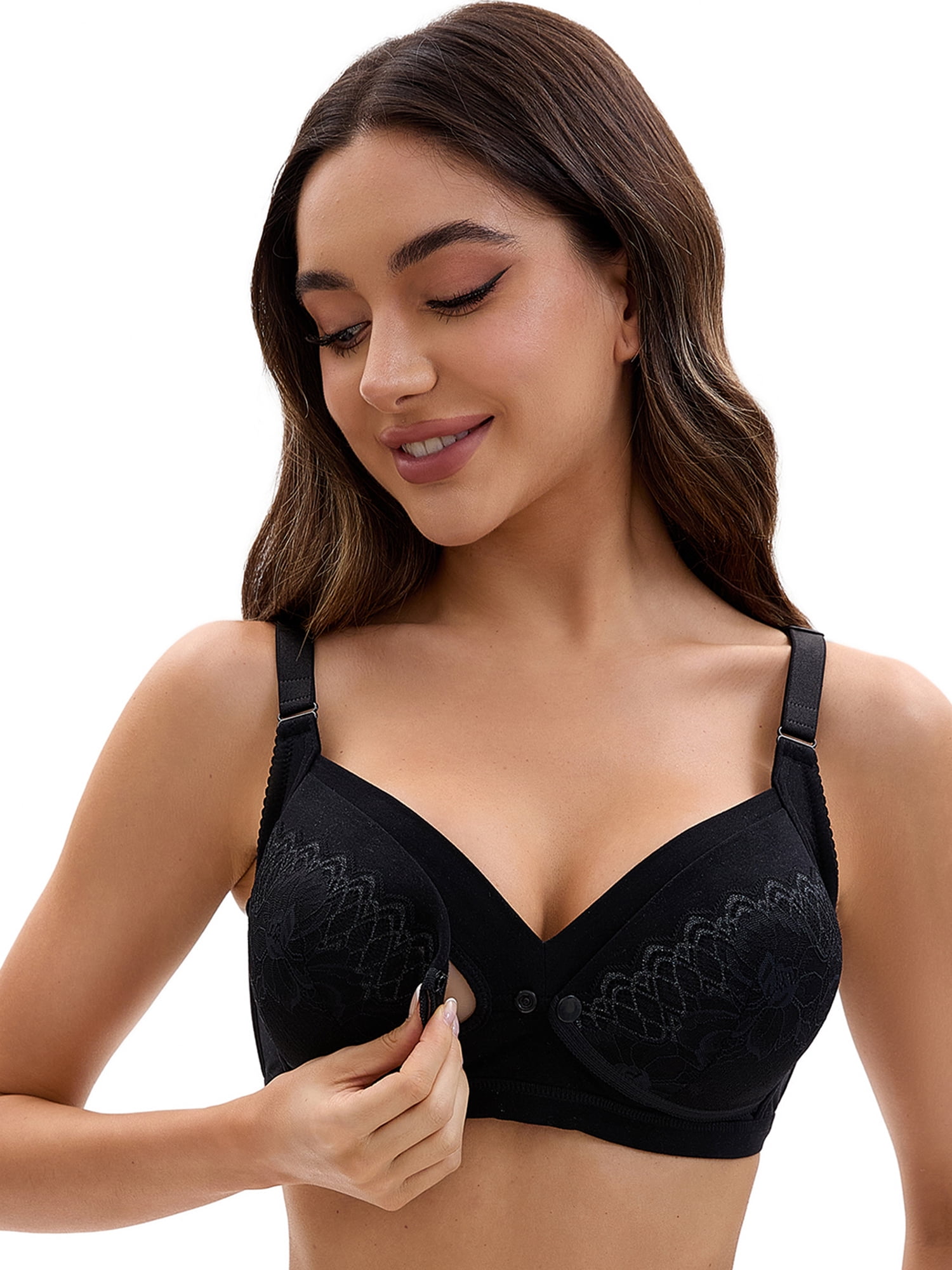 Unique Bargains Lace Front Closure Pumping Maternity Bra B 36 Black