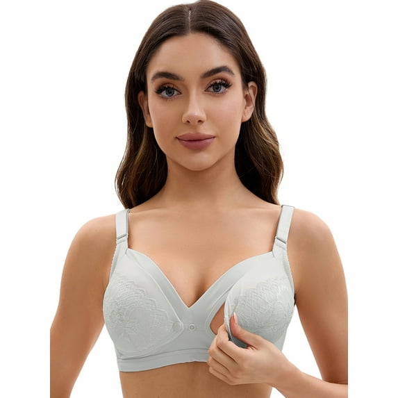 Unique Bargains Lace Front Closure Pumping Maternity Bra B 36 Grey