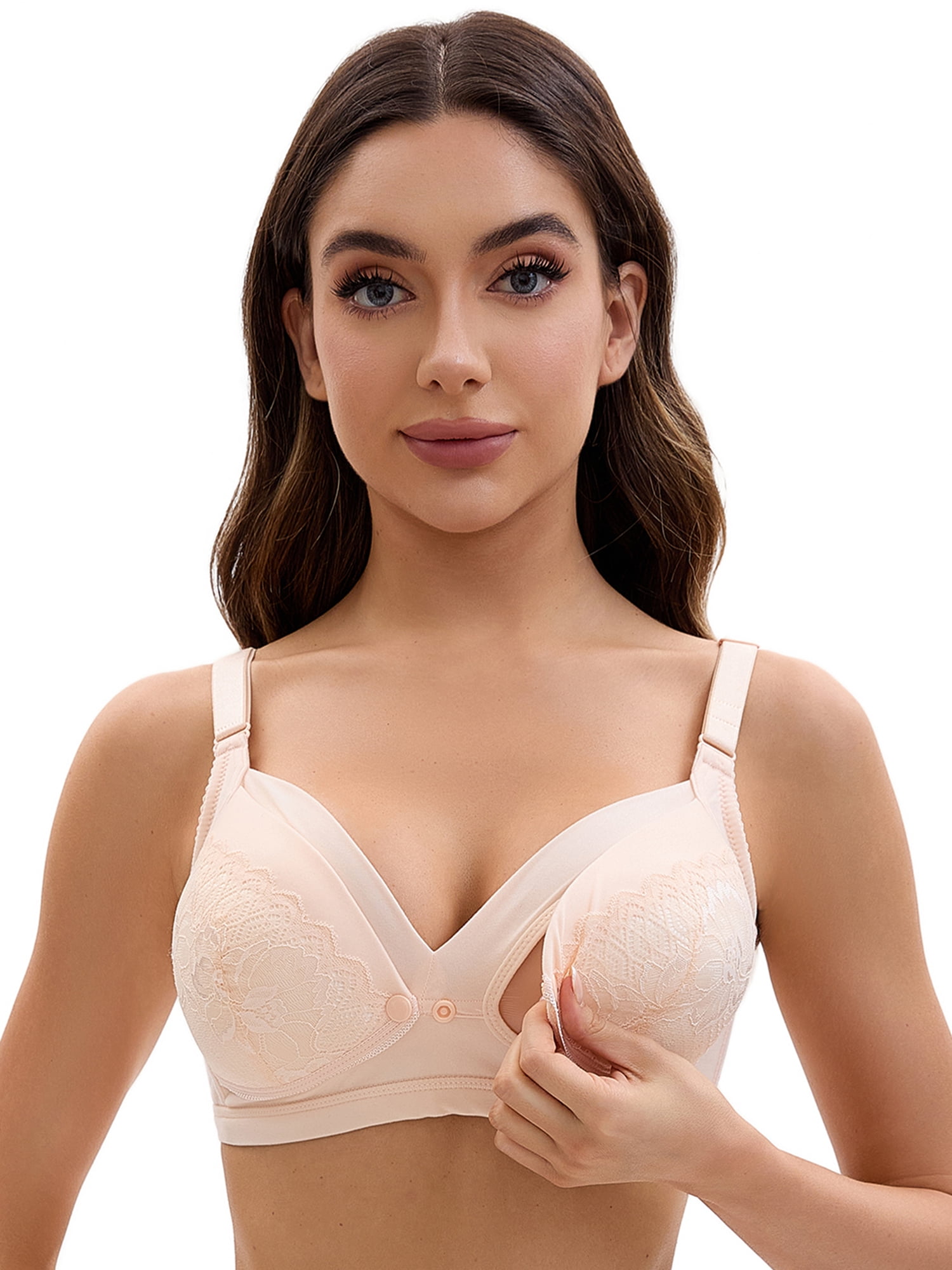 Unique Bargains Lace Front Closure Pumping Maternity Bra C 36 Beige