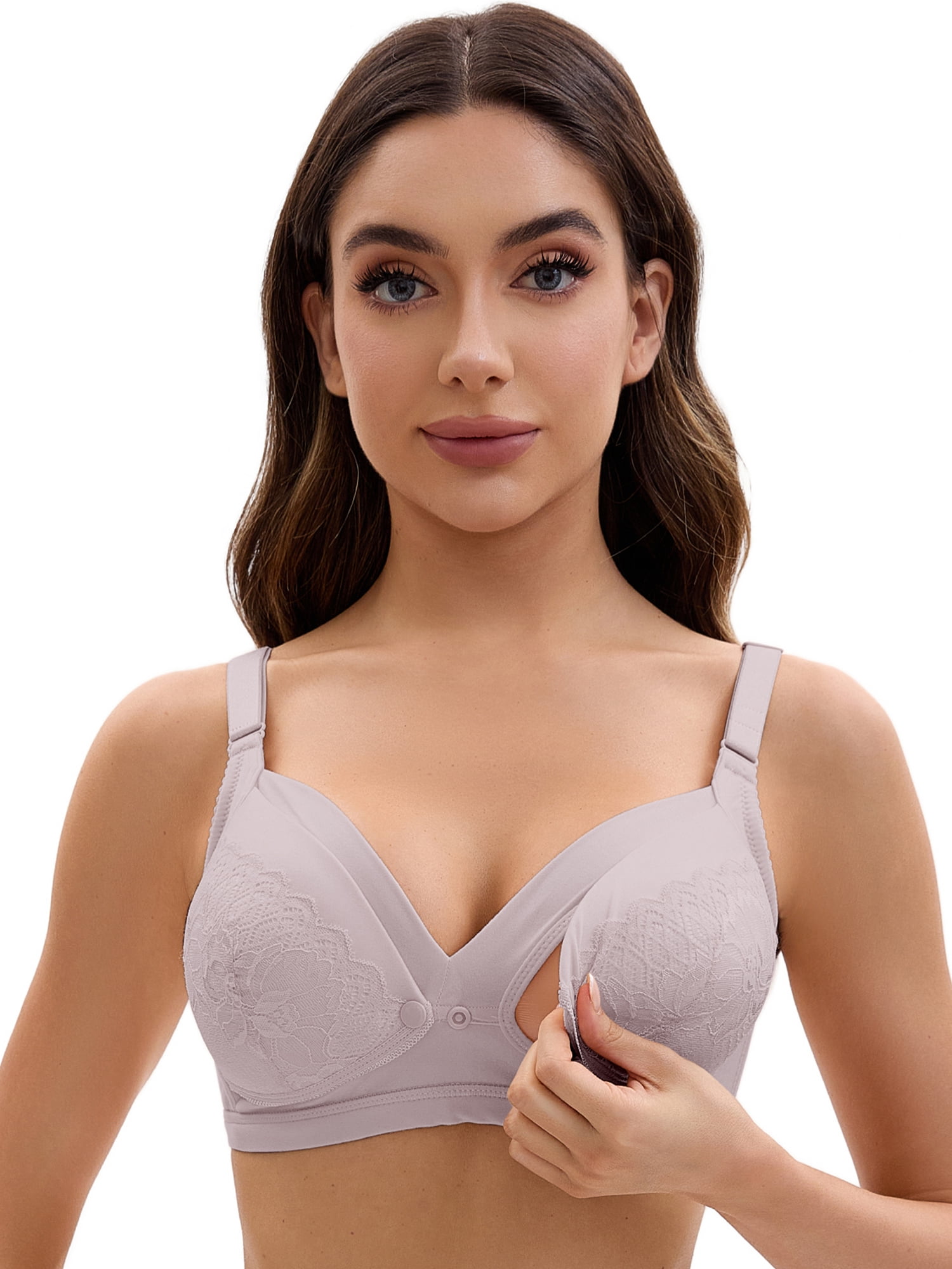 Unique Bargains Lace Front Closure Pumping Maternity Bra D 40 Taro Purple