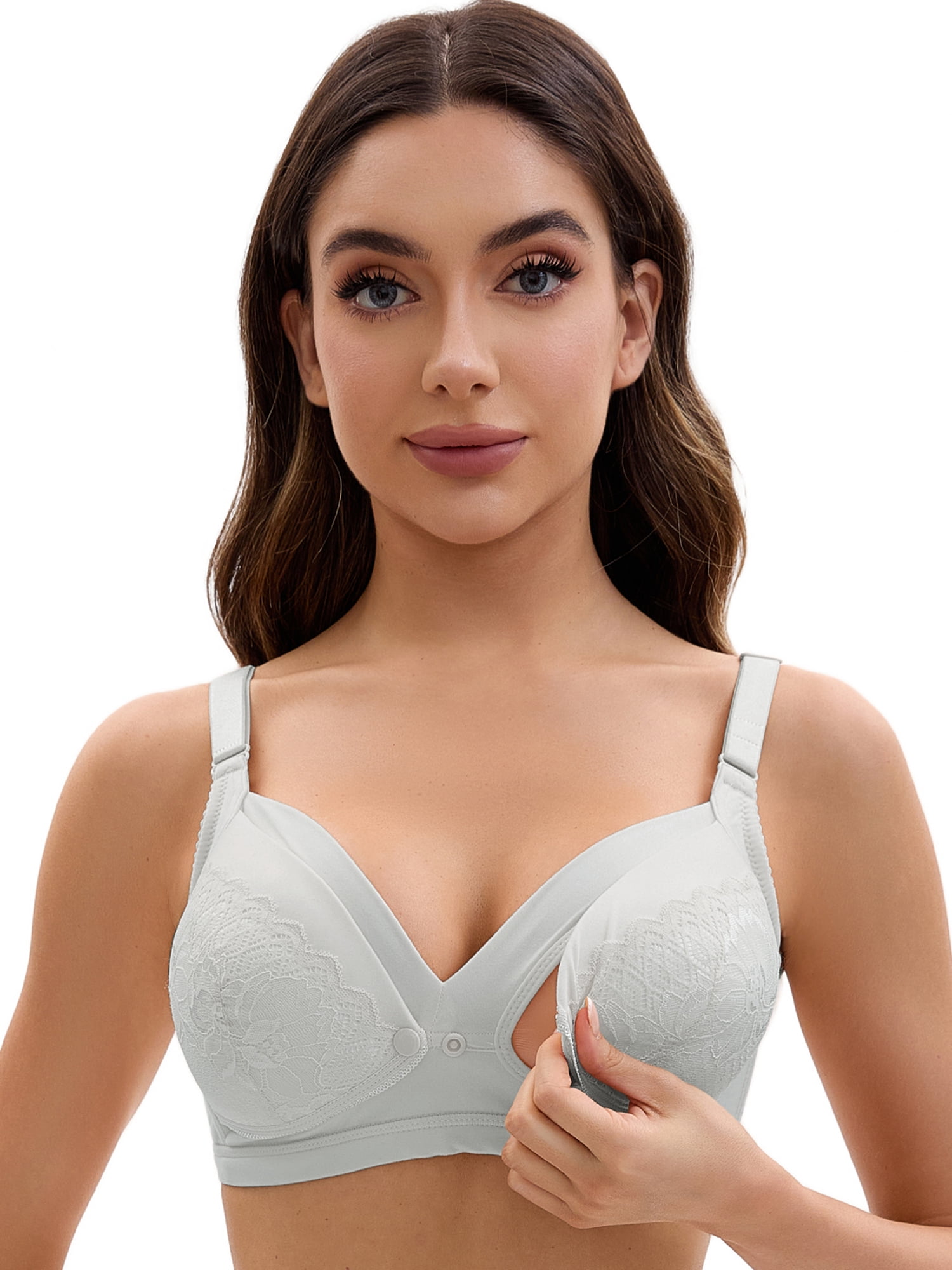 Unique Bargains Lace Front Closure Pumping Maternity Bra E 40 Grey