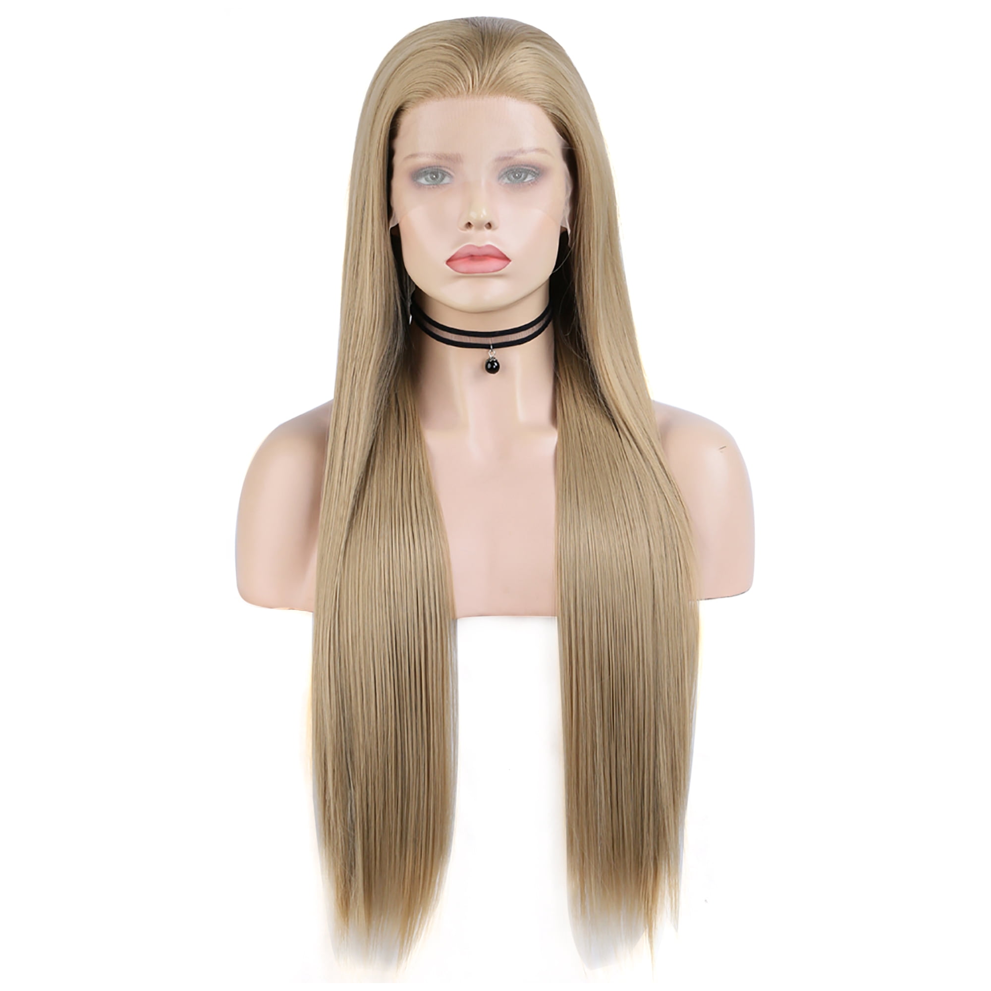 Unique Bargains Lace Front Lightweight Wigs Long Straight Hair for Women Lady Blonde