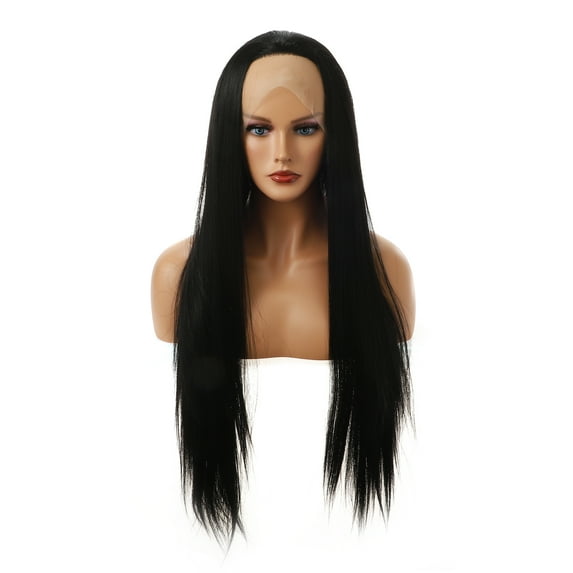 Unique Bargains Lace Front Lightweight Wigs Long Straight Hair for Women Lady Black
