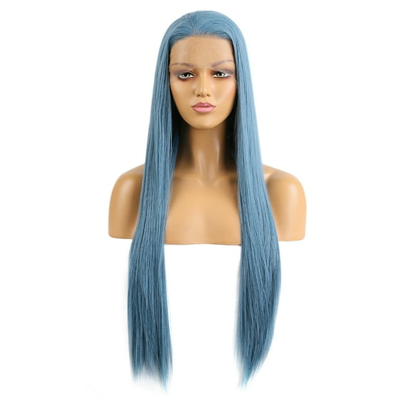 Unique Bargains Lace Front Lightweight Wigs Long Straight Hair for Women Lady Sea Blue
