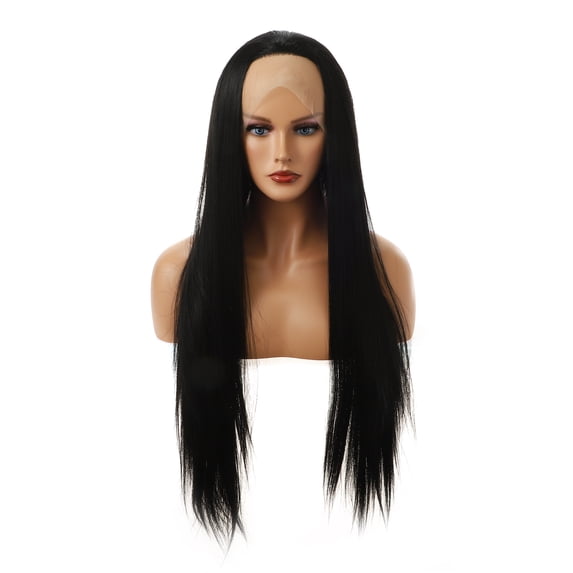 Unique Bargains Lace Front Lightweight Wigs Long Straight Hair for Women Lady Black