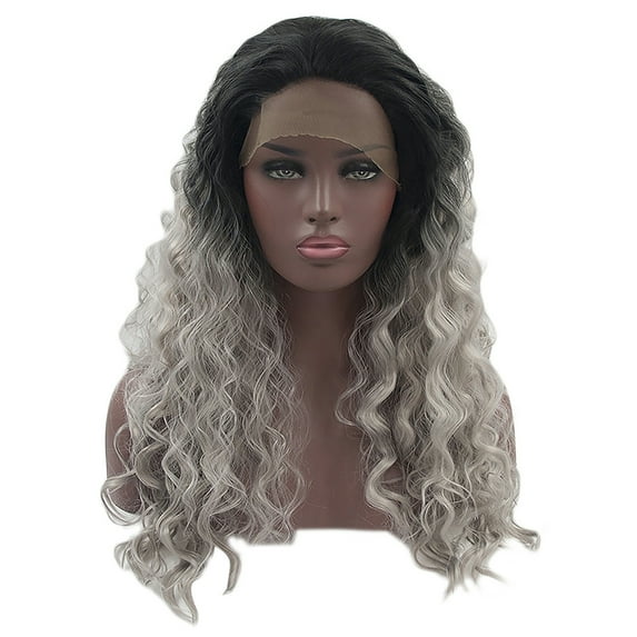 Unique Bargains Lace Front Lightweight Wigs Long Water Wave for Women Gradient Gray