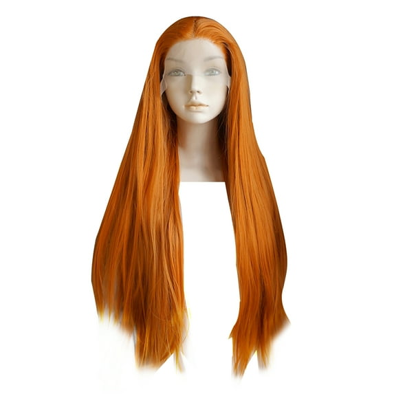Unique Bargains Lace Front Wigs for Women 24" Orange Long Straight Hair with Wig Cap