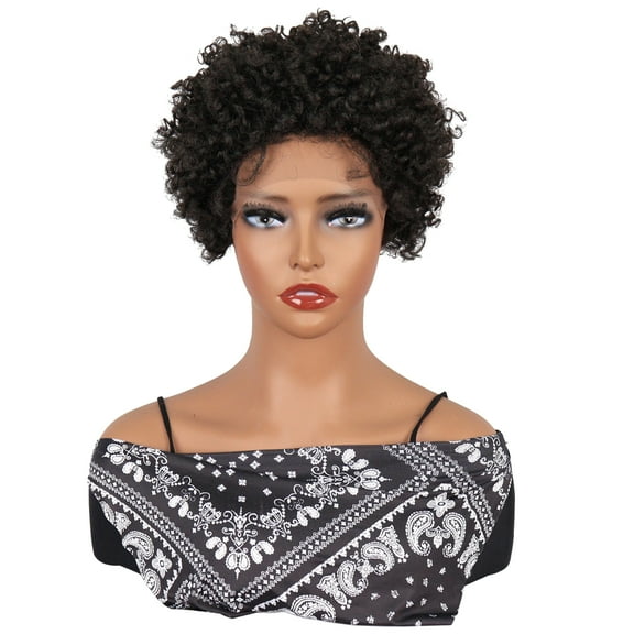 Unique Bargains Lace Front Wigs Heat Resistant Short Curly Wigs Black